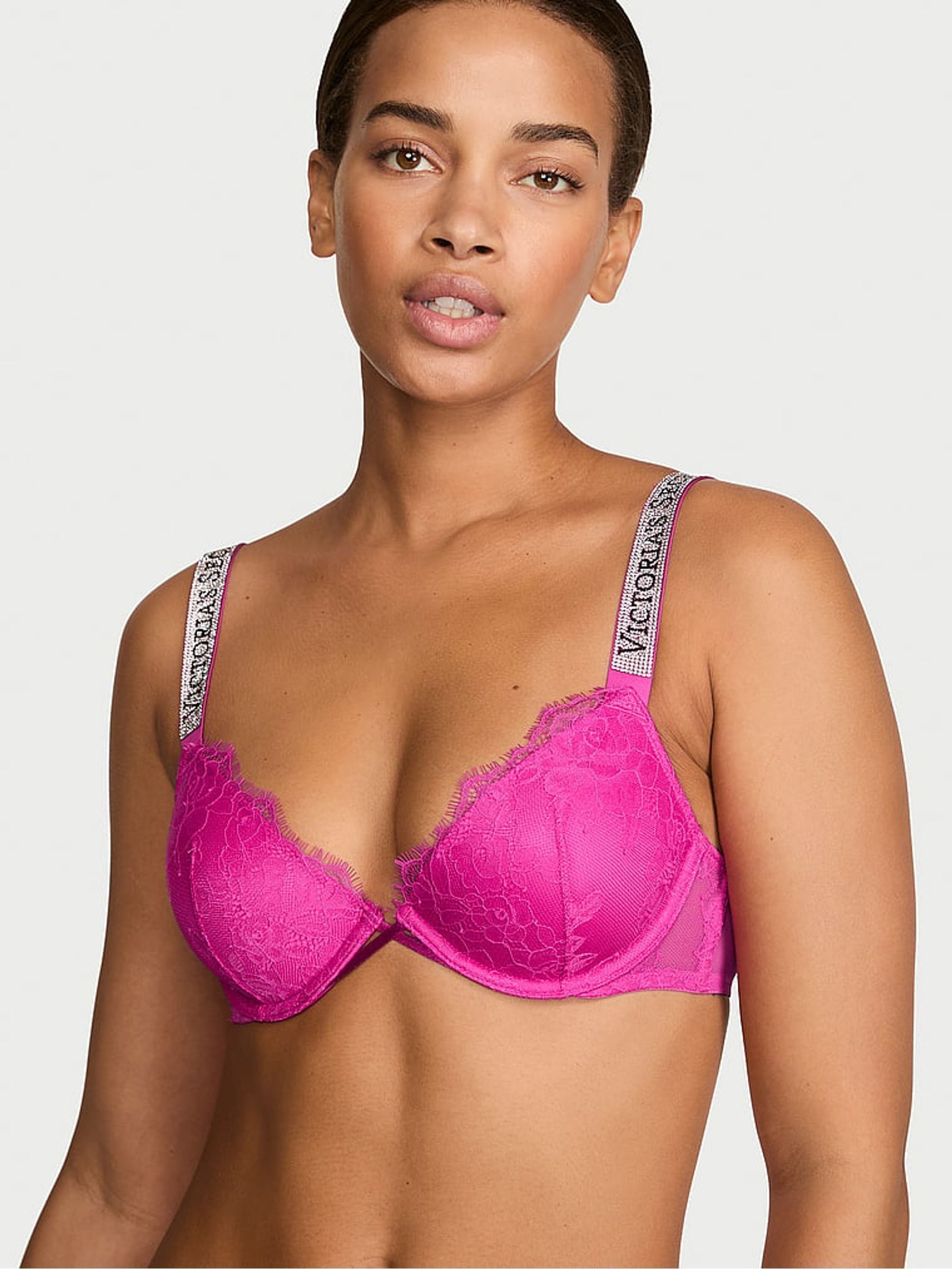 Pink Fire - Lightly Lined Demi Shine Strap Lace Bra
