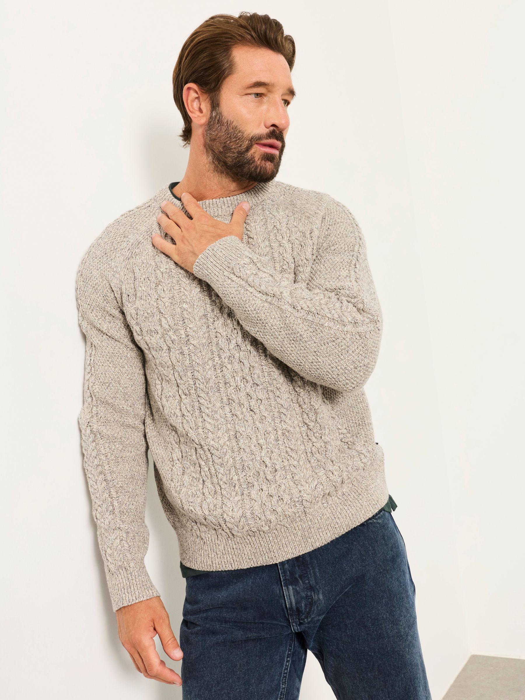Grey - Regular Penton Knitted Cable Crew Jumper