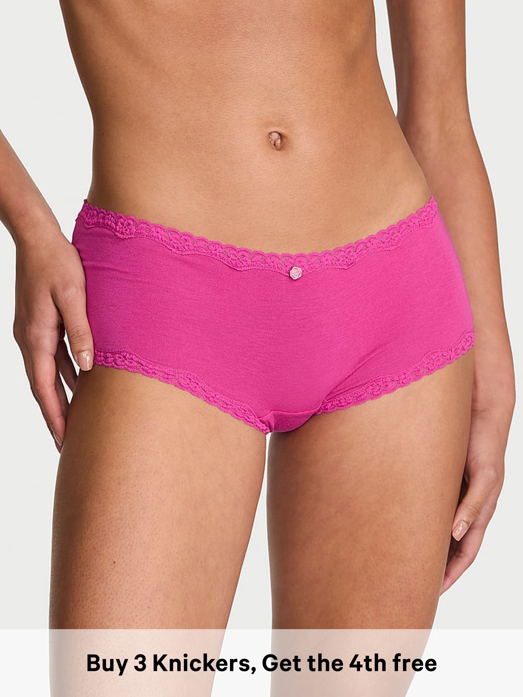 Pink Fire - Short Cotton Lace Waist Knickers