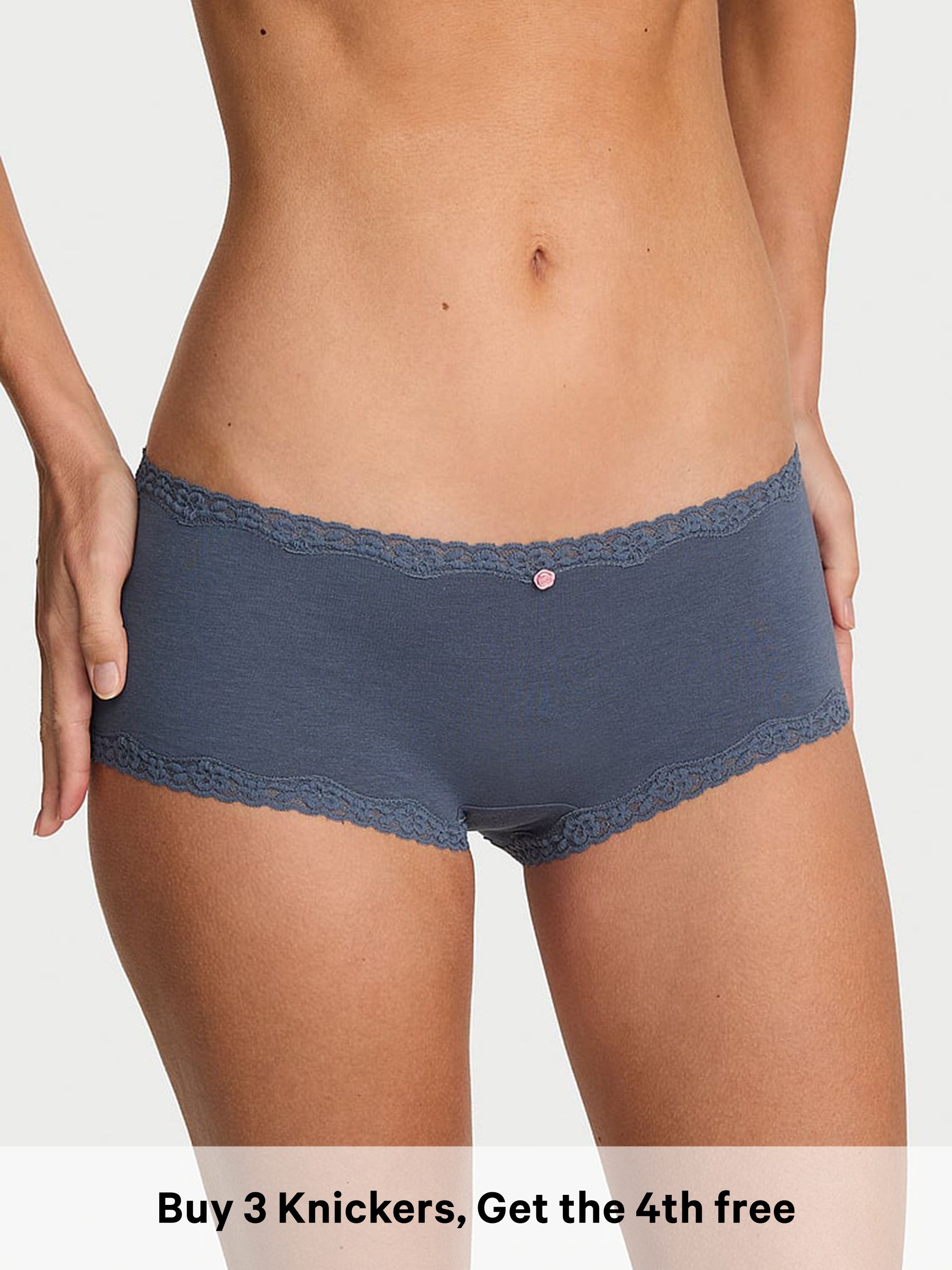 Bluestream - Short Cotton Lace Waist Knickers