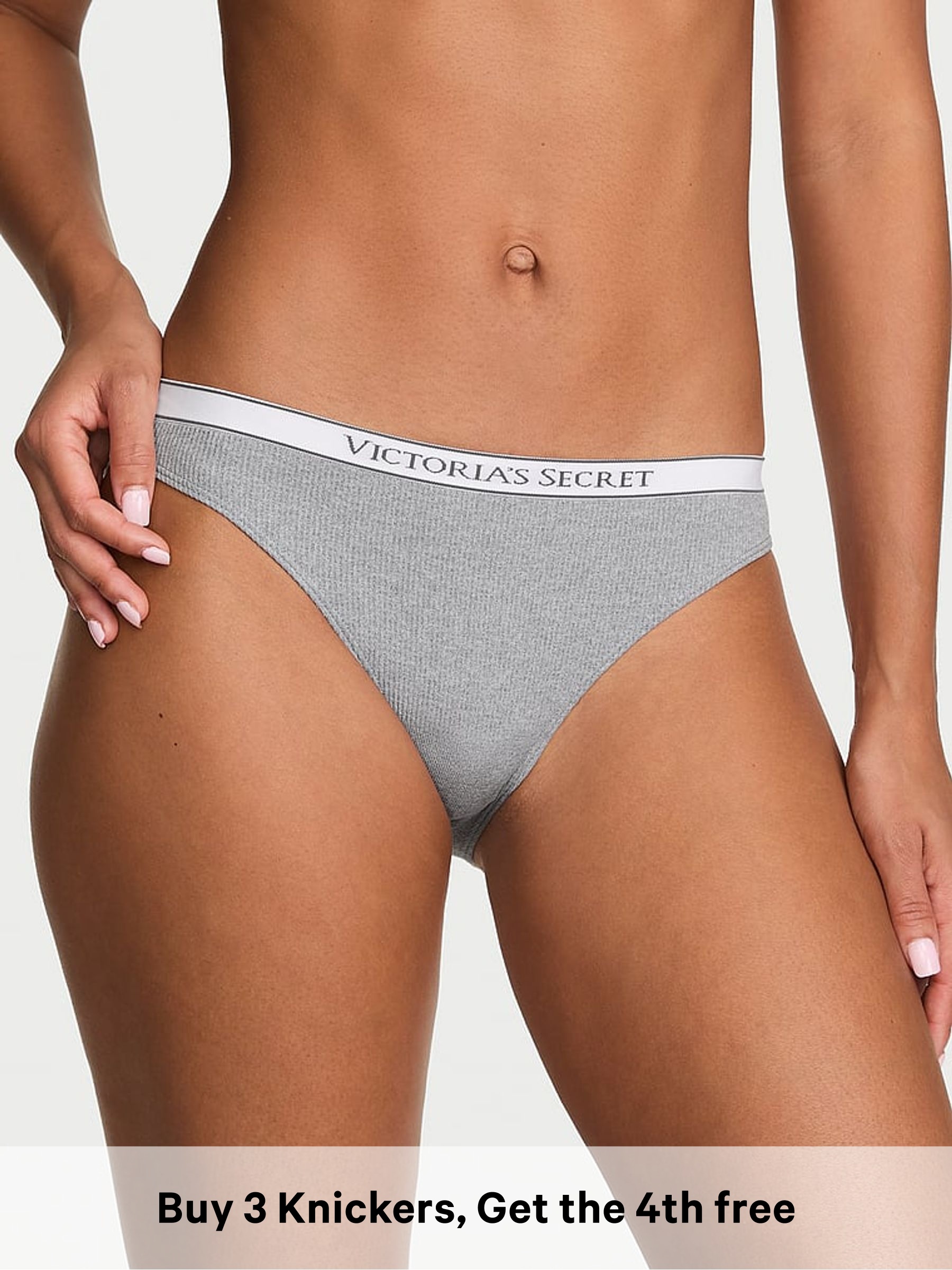Medium Heather Grey - Hipster Logo Ribbed Knickers