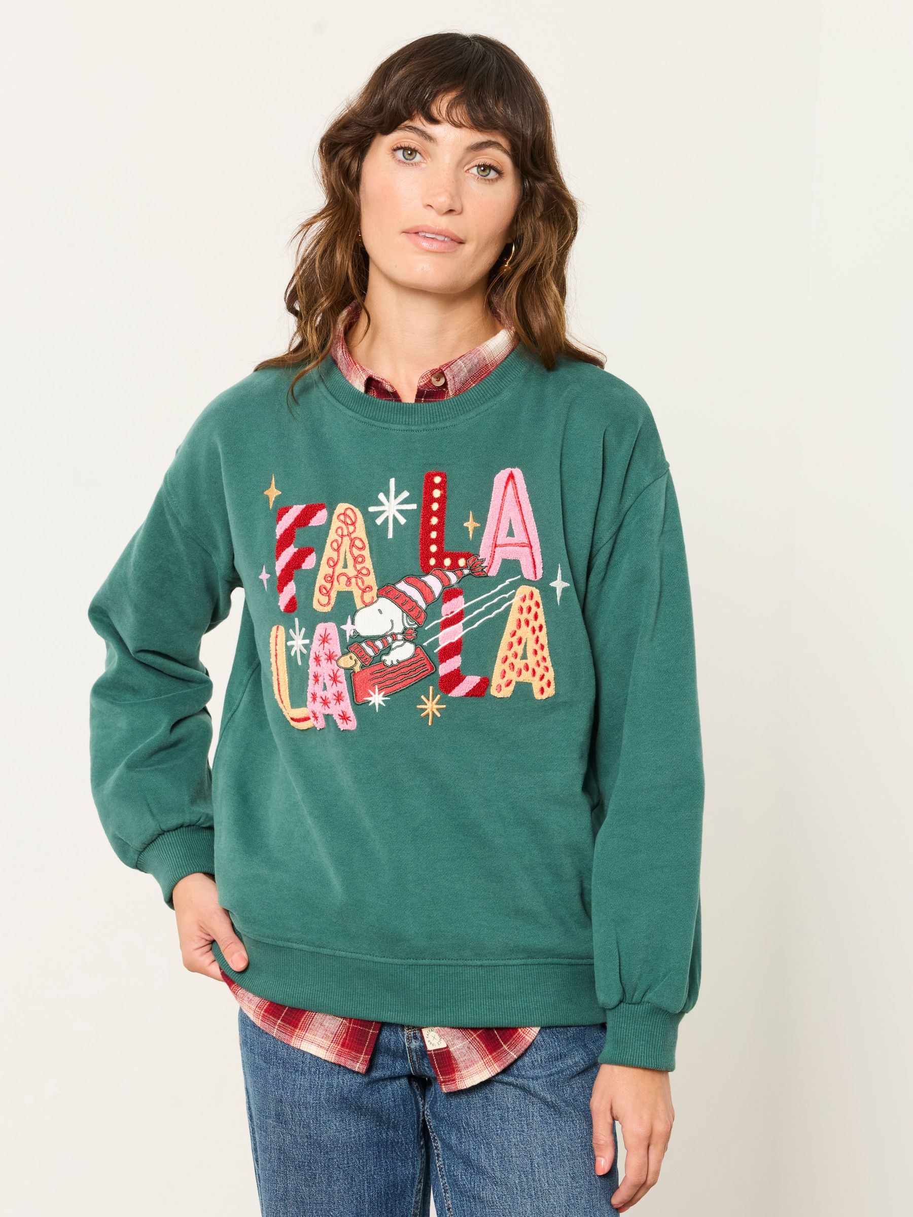 Dark Green - Snoopy Christmas Graphic Crew Sweat