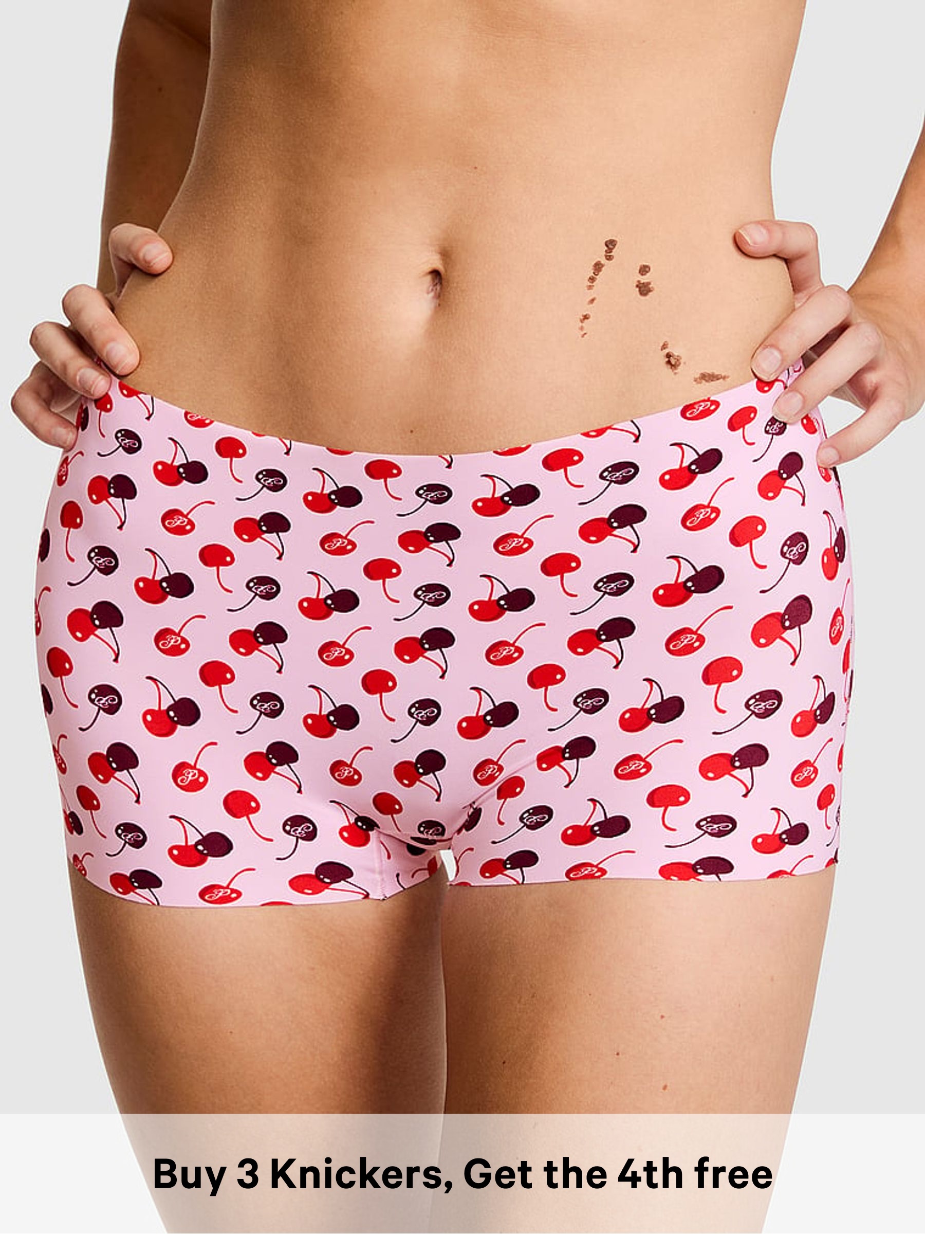Pink Tulip Cherry Print - Thong No Show Knickers