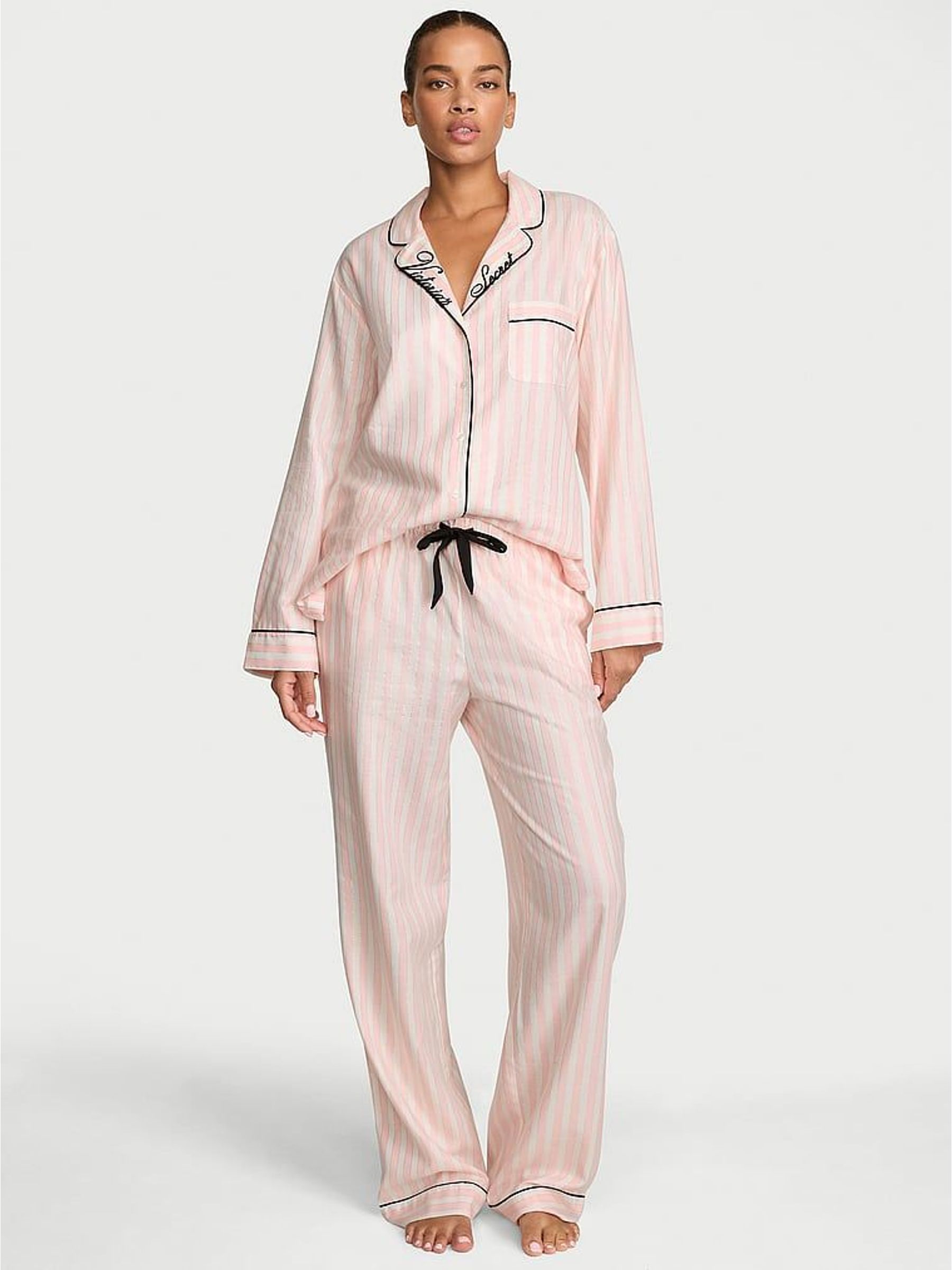 Pretty Blossom Pink Iconic Stripe - Flannel Long Pyjama Set