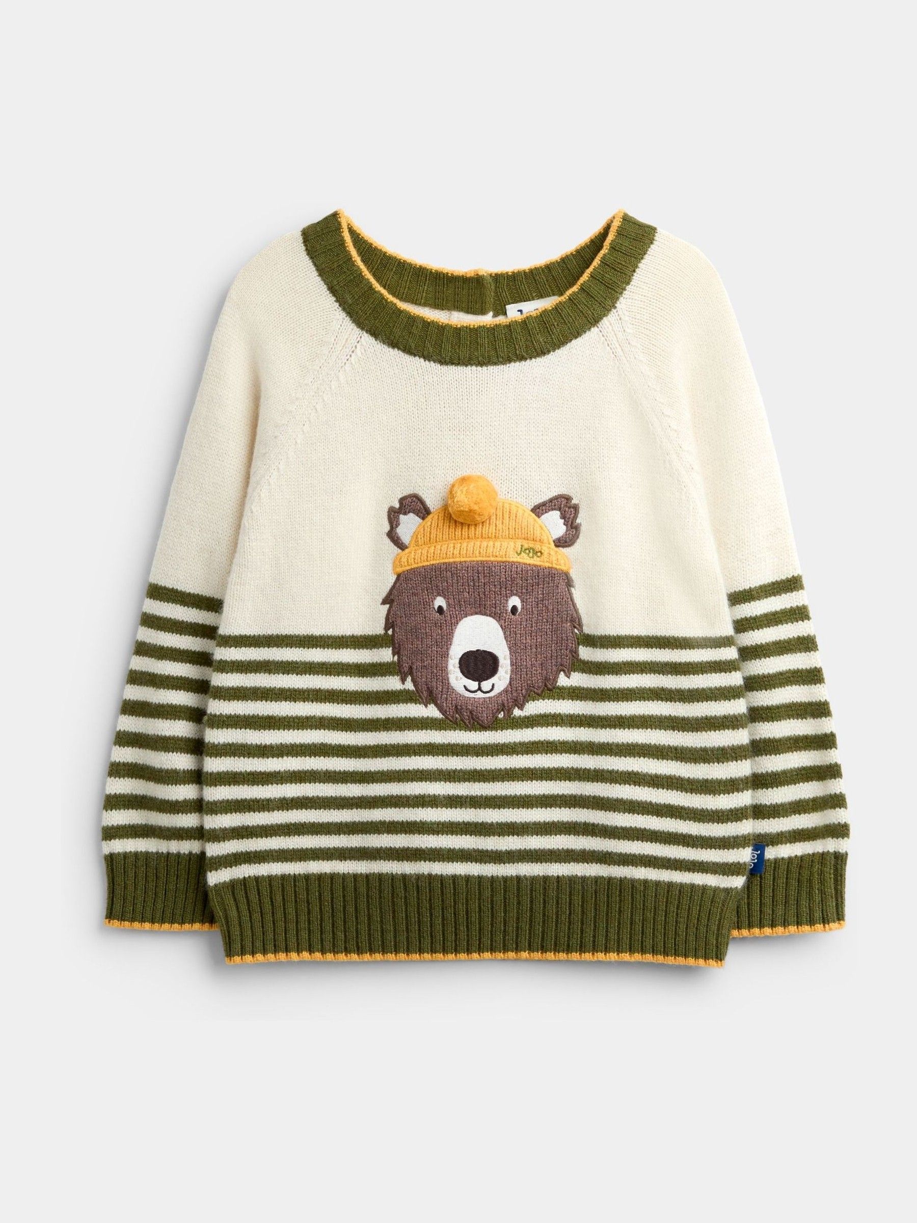 Natural Green Stripe Bear - Appliqué Knitted Jumper