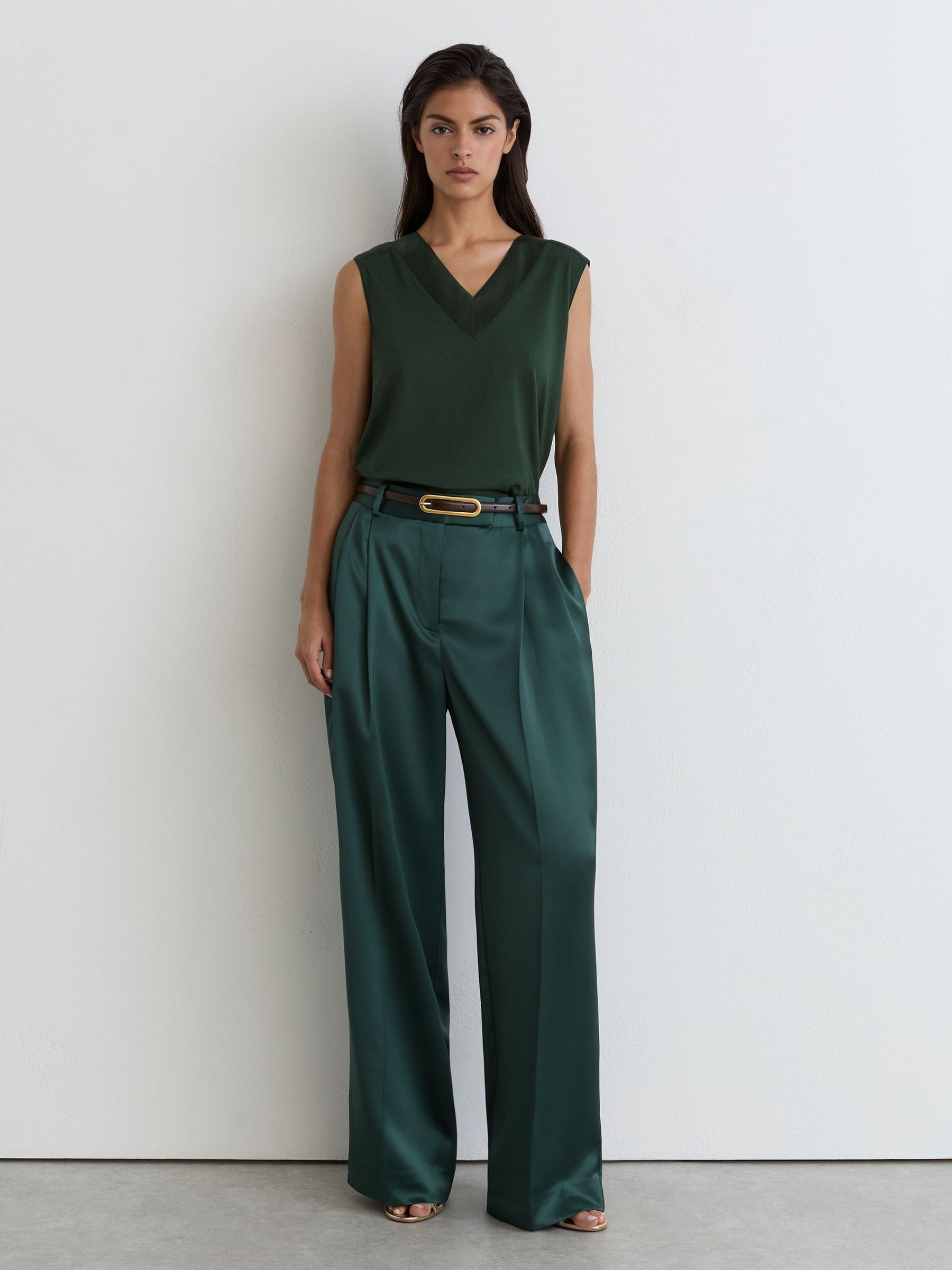 Teal Green - Cotton-modal Silk-trim Sleeveless Top