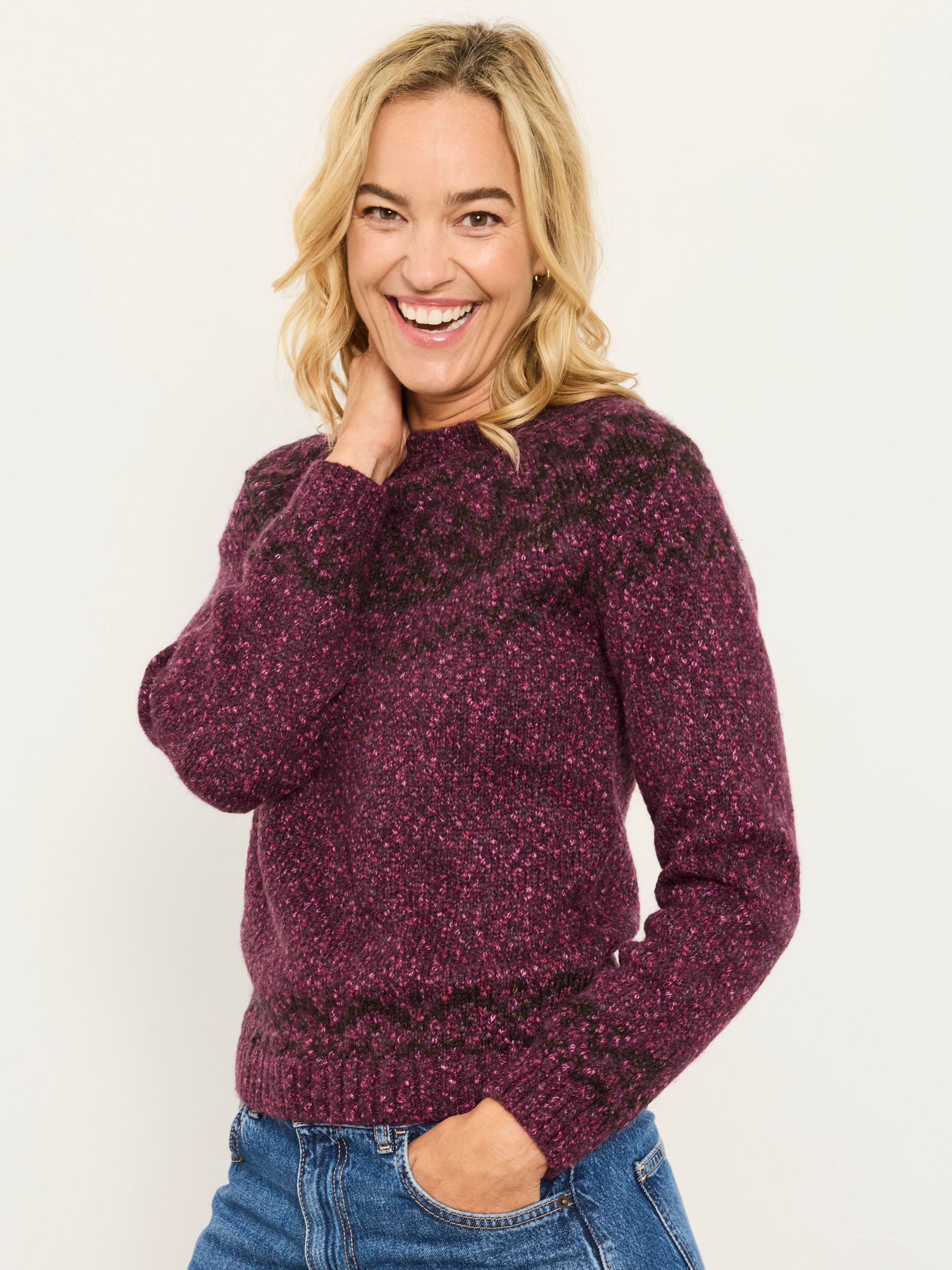 Purple - Fairisle Knitted Crew Jumper