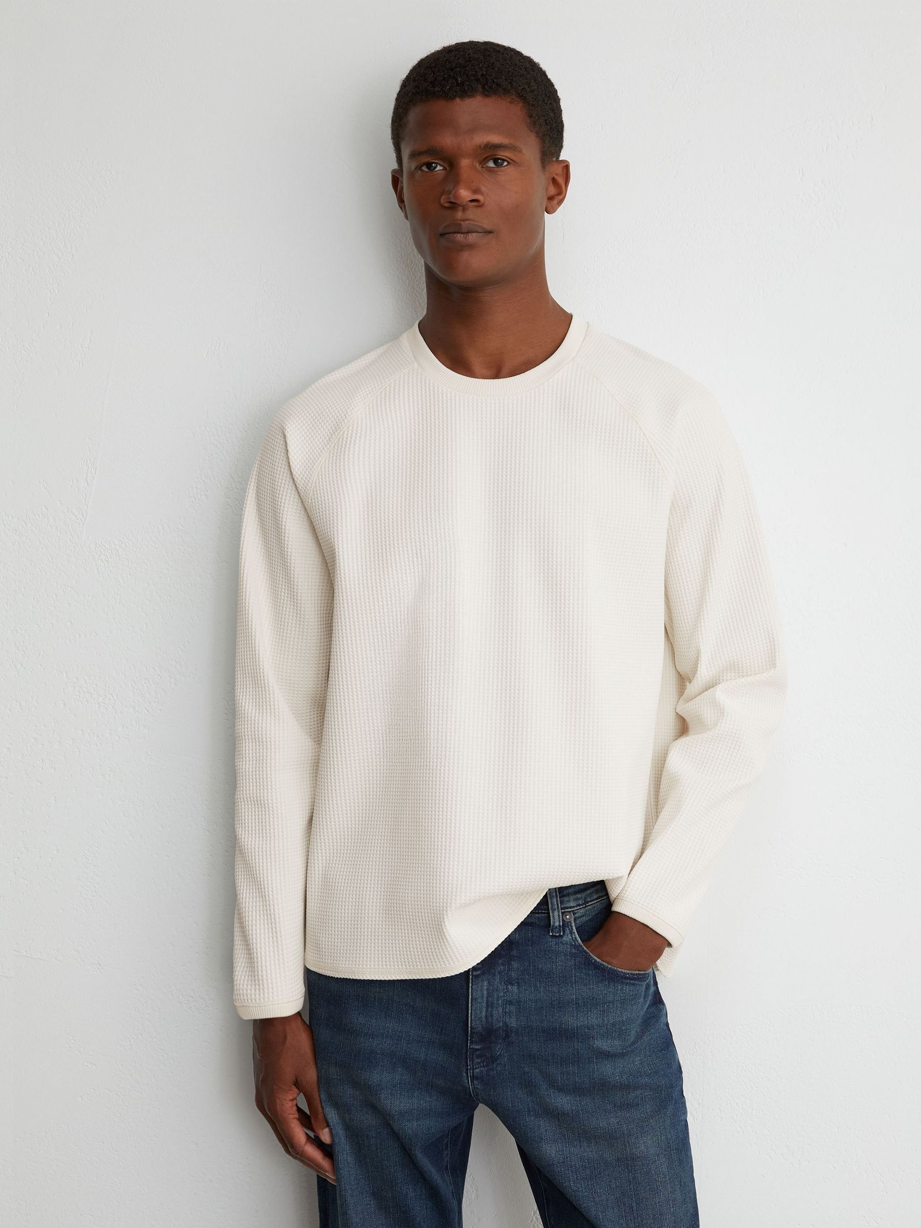 Off White - Regular Waffle Crew-neck Sweatshirt
