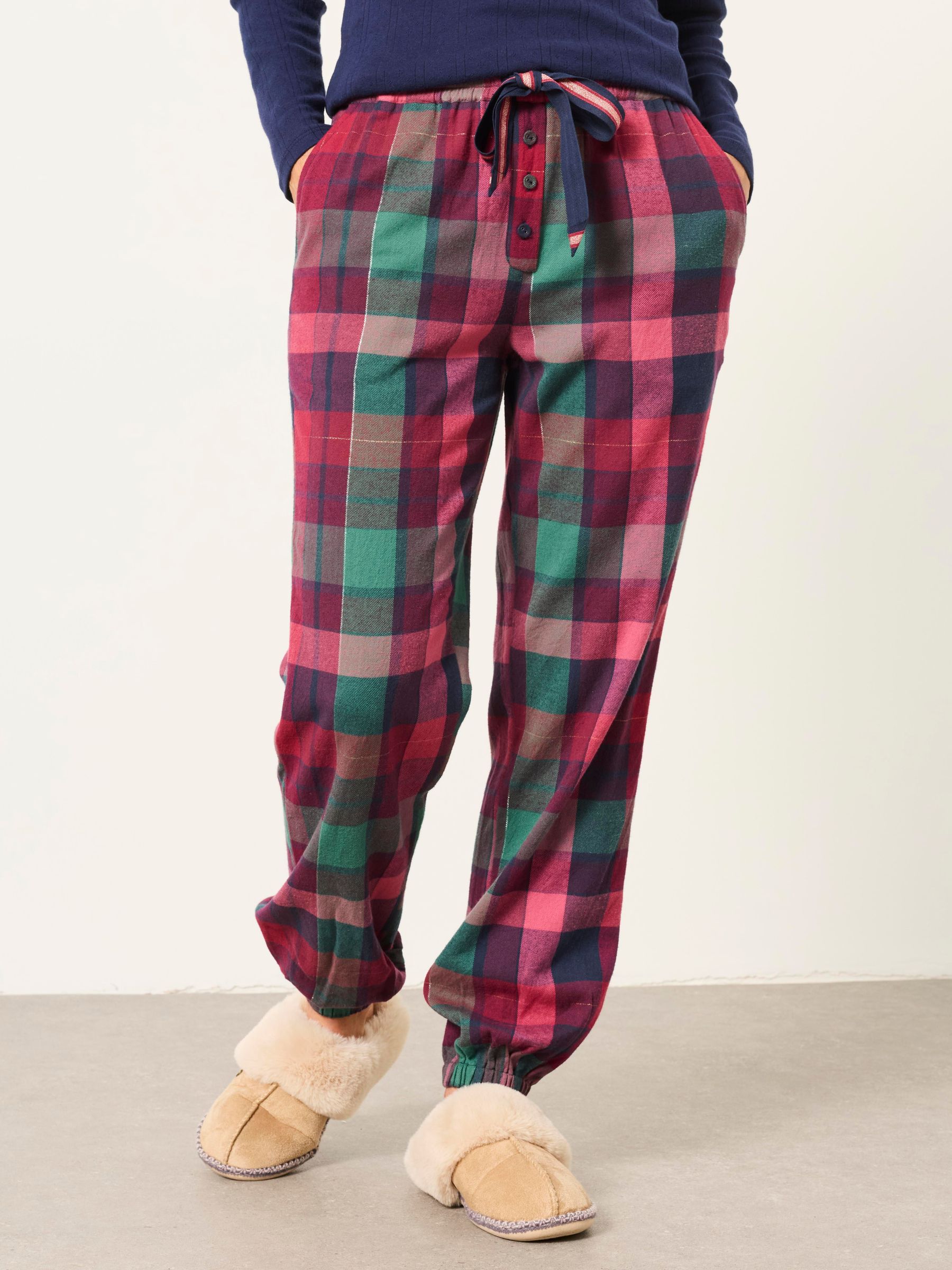 Plum Purple - Metallic Check Cuffed Pyjama Bottoms