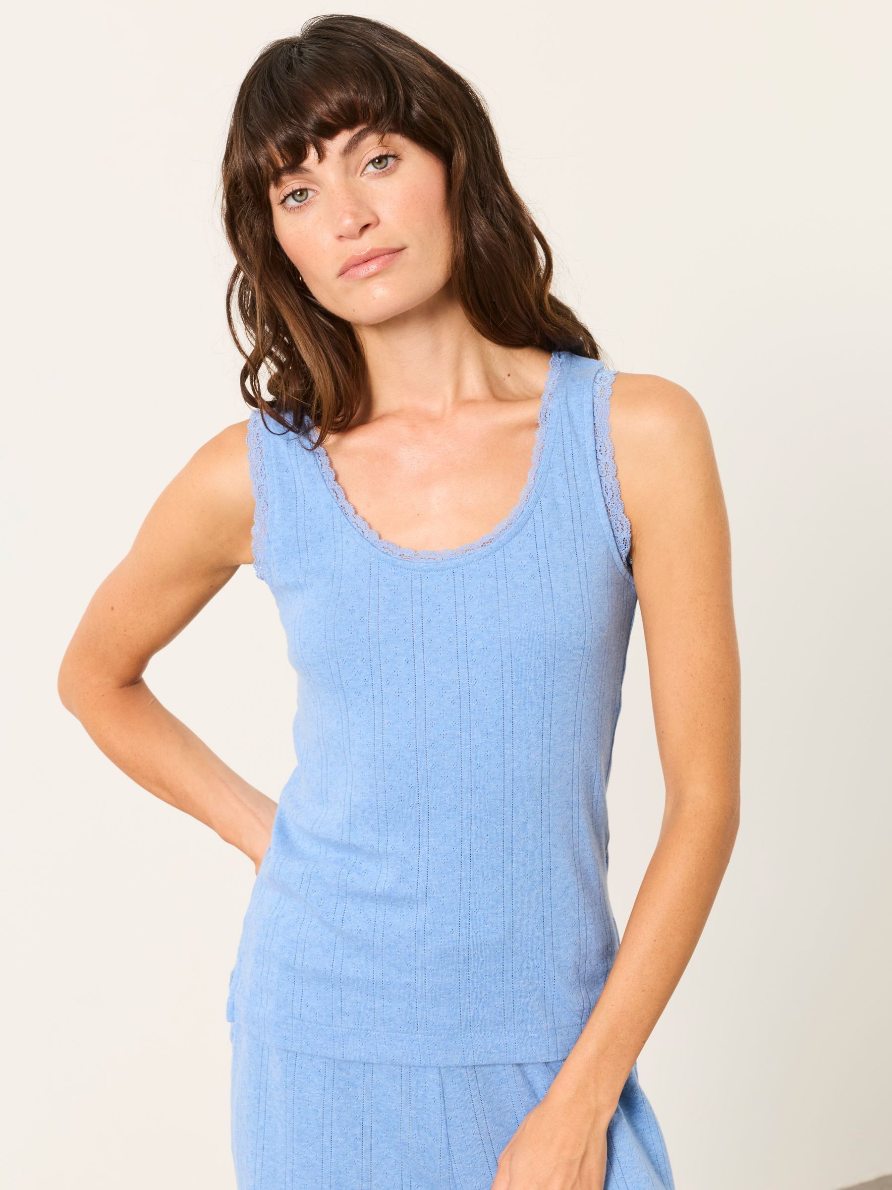 Pale Blue - Pointelle Lace Trim Vest