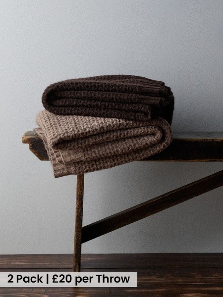 The Set 2 Pack Ribbed Waffle Knitted Throws