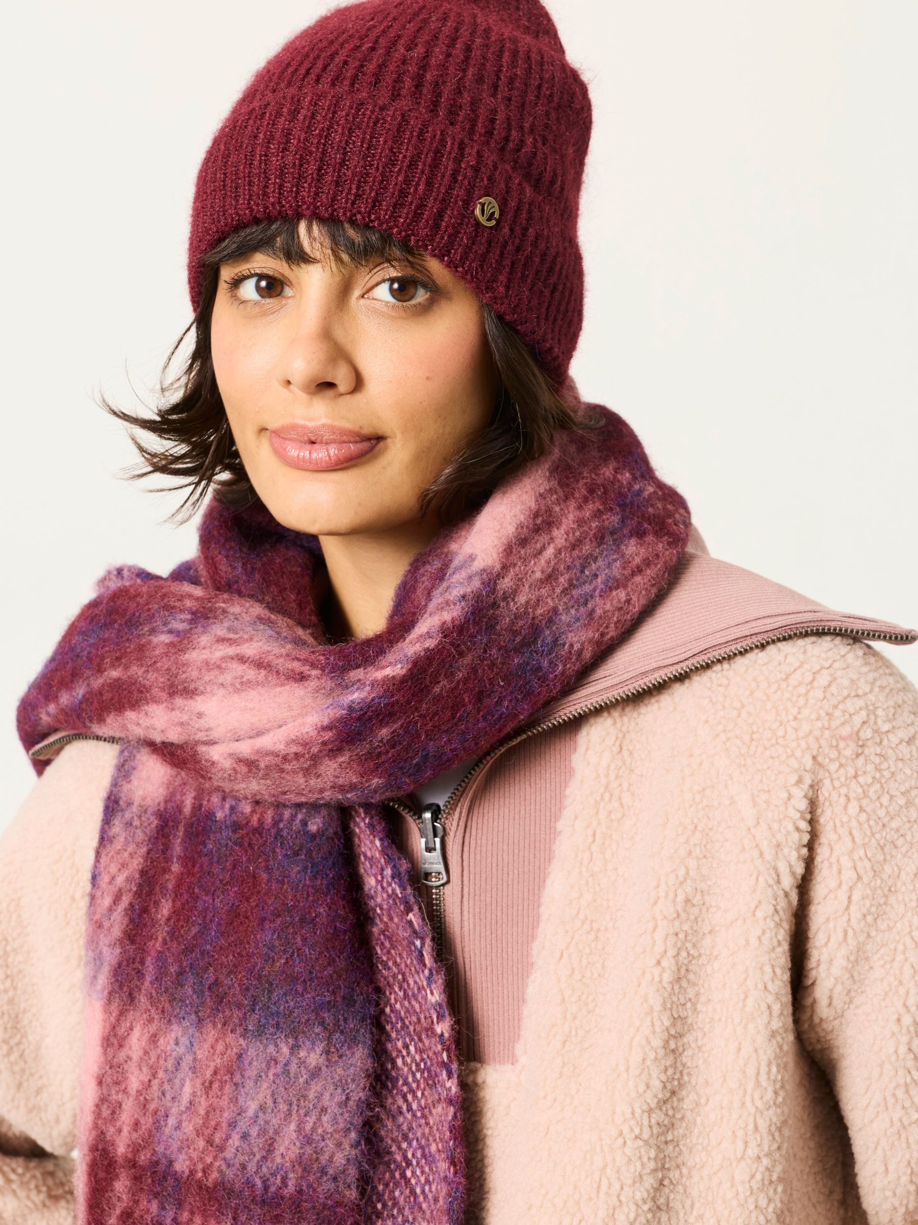 Burgundy Check - Scarf And Beanie Gift Set