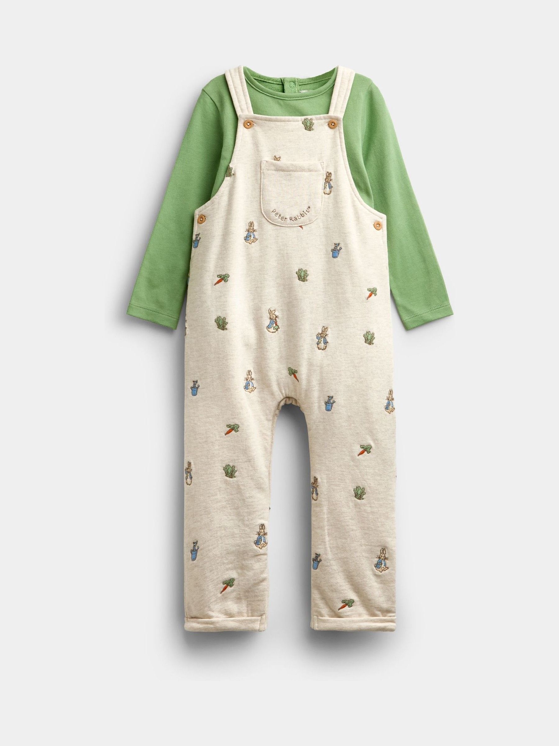 Natural Peter Rabbit™ - Embroidered Dungaree & Bodysuit Set