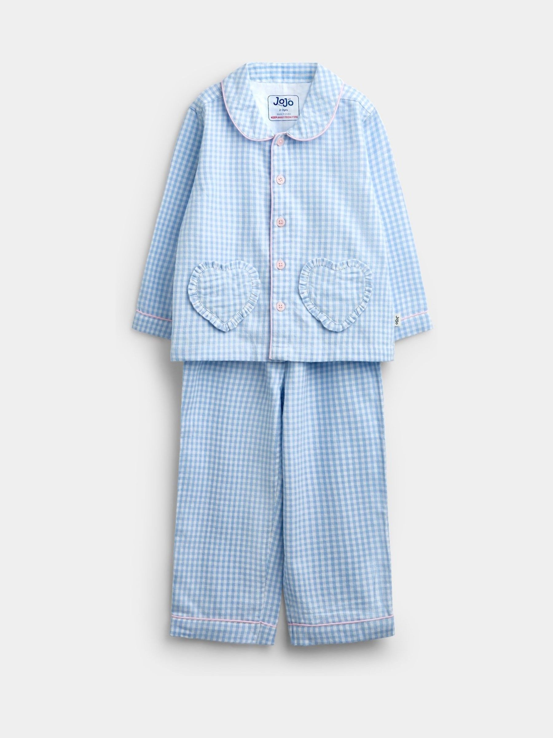 Light Blue Gingham Floral - Woven Pyjamas