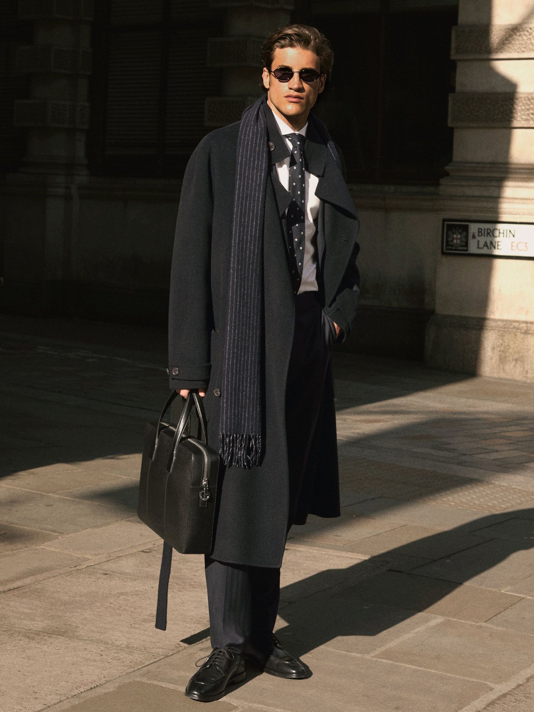 Navy - Regular Wool-blend Blindseam Belted Overcoat