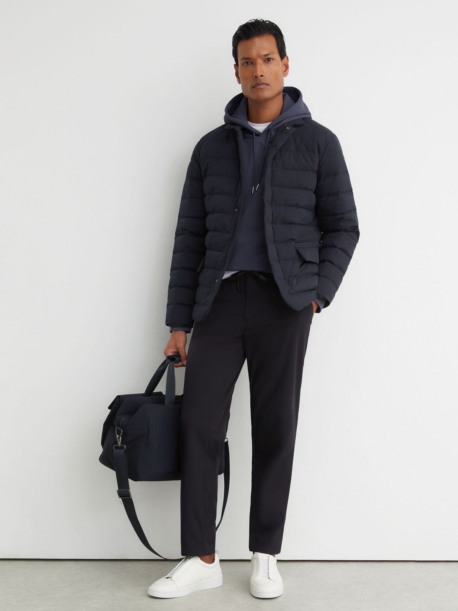 Navy - Regular R-flex Technical Stretch Drawstring Trousers Tailored-fit