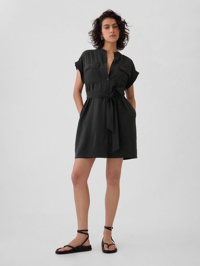 Black Utility Mini Shirt Dress (V91438) | £24