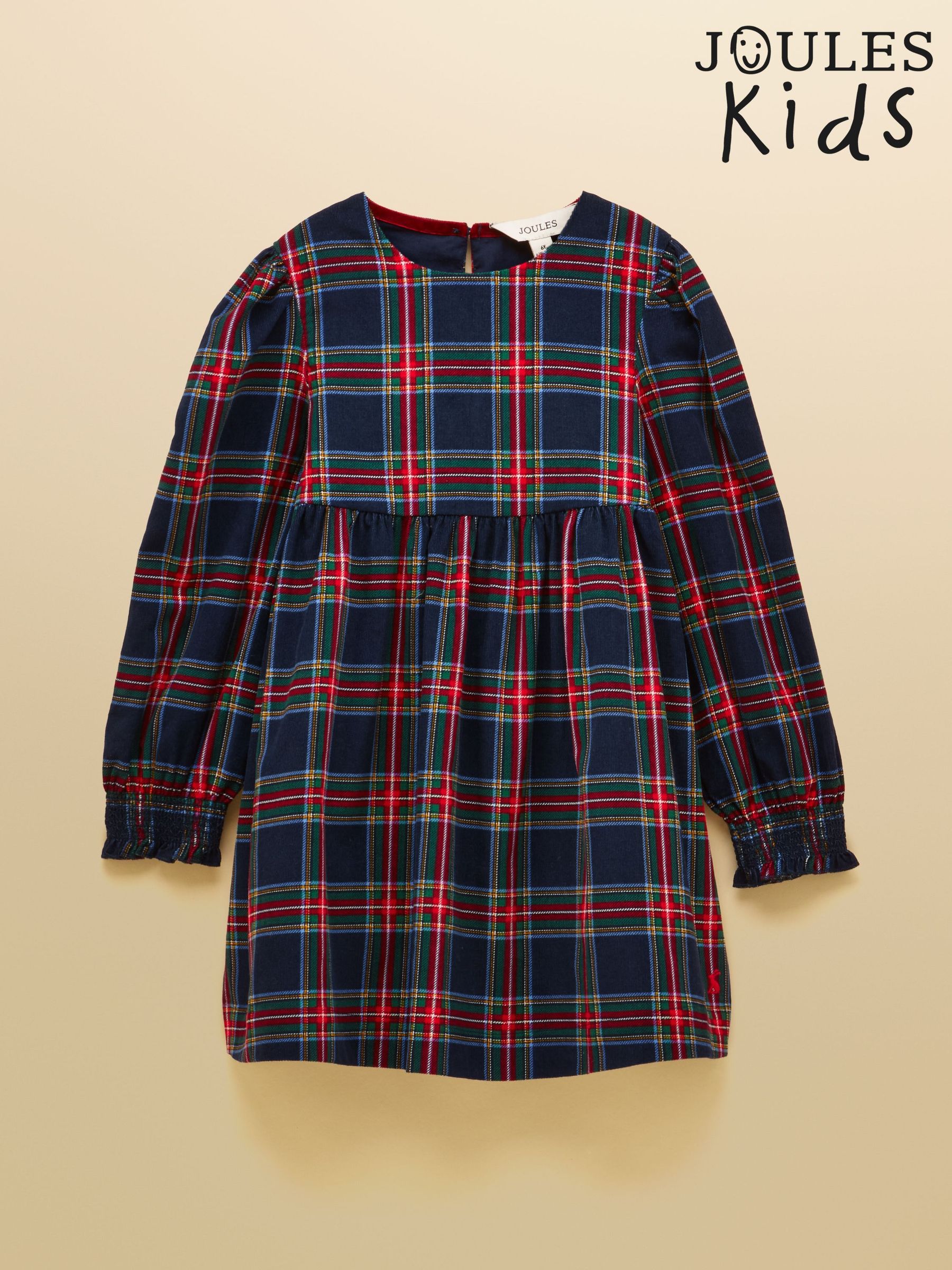 Navy Check - Cord Long Sleeve Dress
