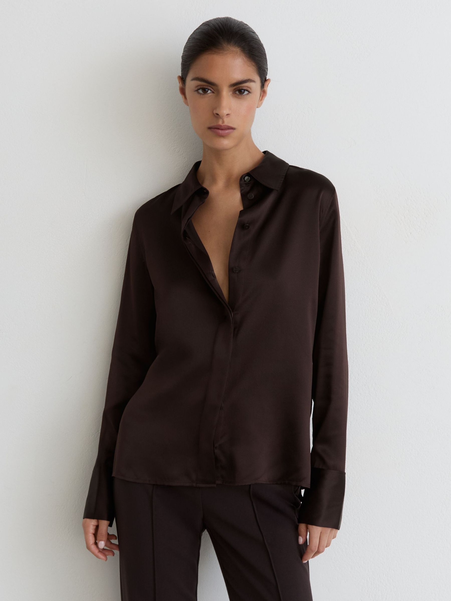 Grape Burgundy - Silk-satin Concealed-placket Shirt