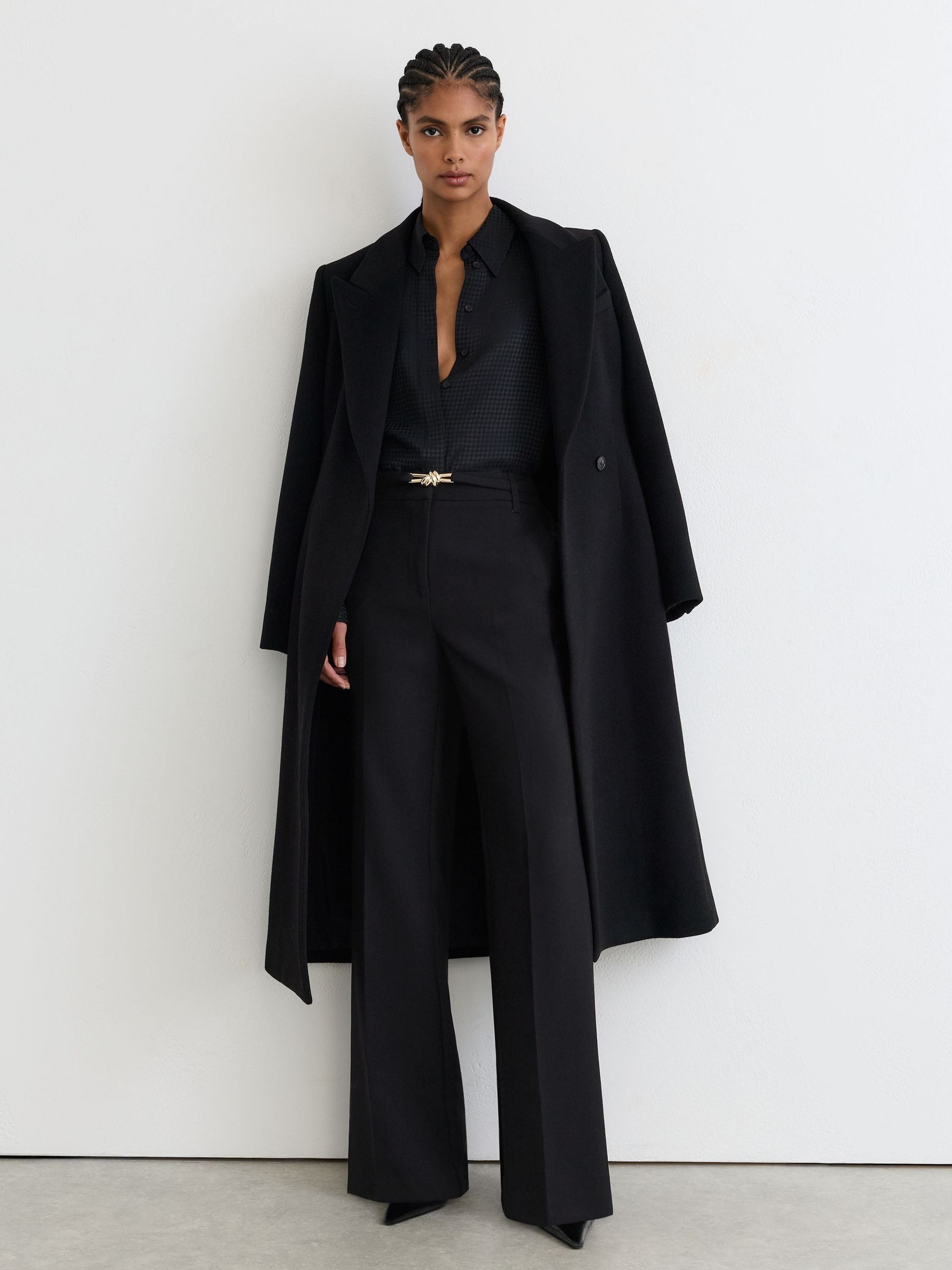 Black - Flared Knot-hardware Belted Trousers