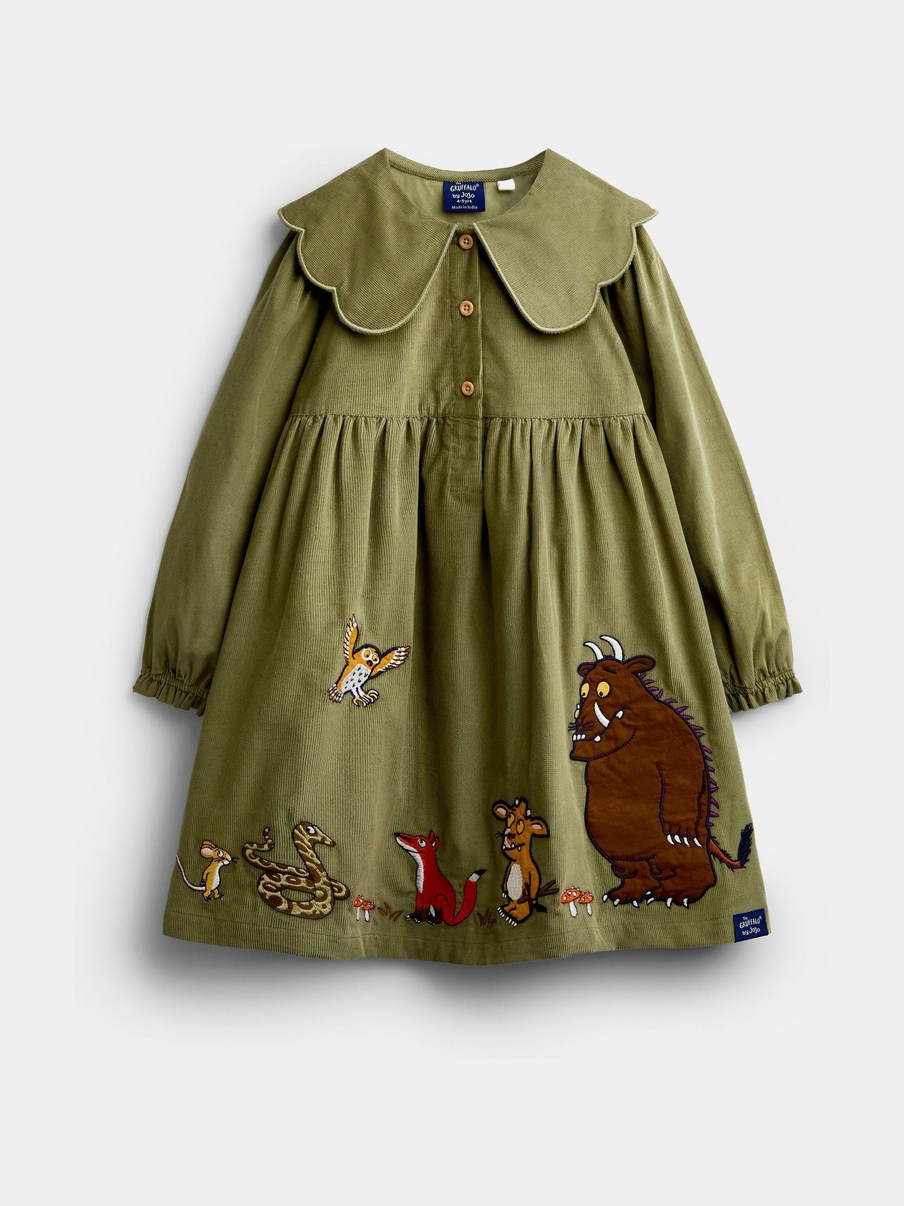 Khaki Green - The Gruffalo Appliqué Collar Dress