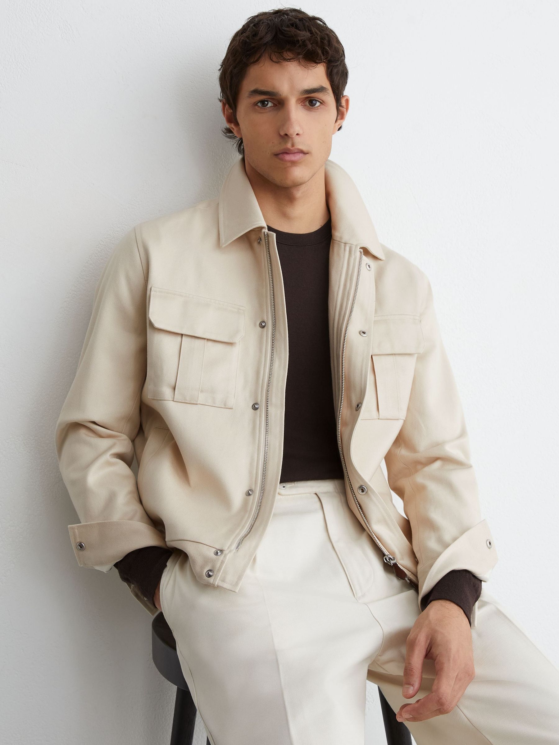 Stone - Regular Lyocell-cotton Twill Bomber Jacket