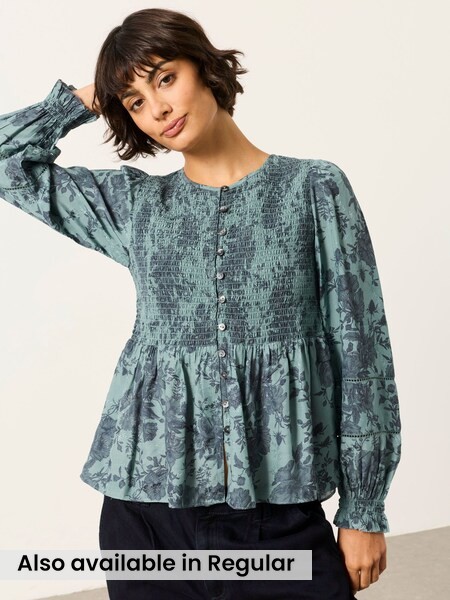 Teal Blue Trailing Rose - Blouse