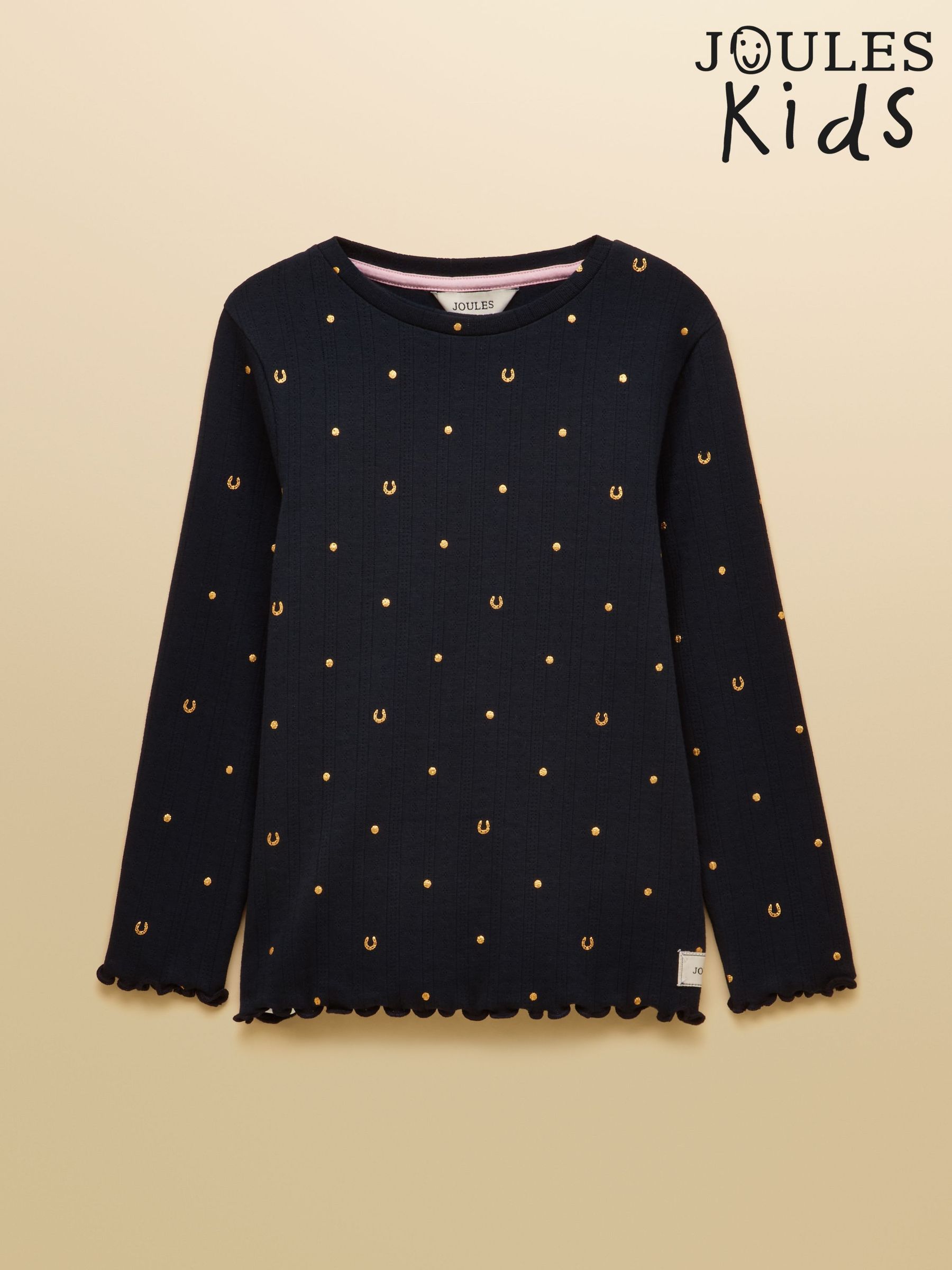 Navy - Long Sleeve Pointelle Top