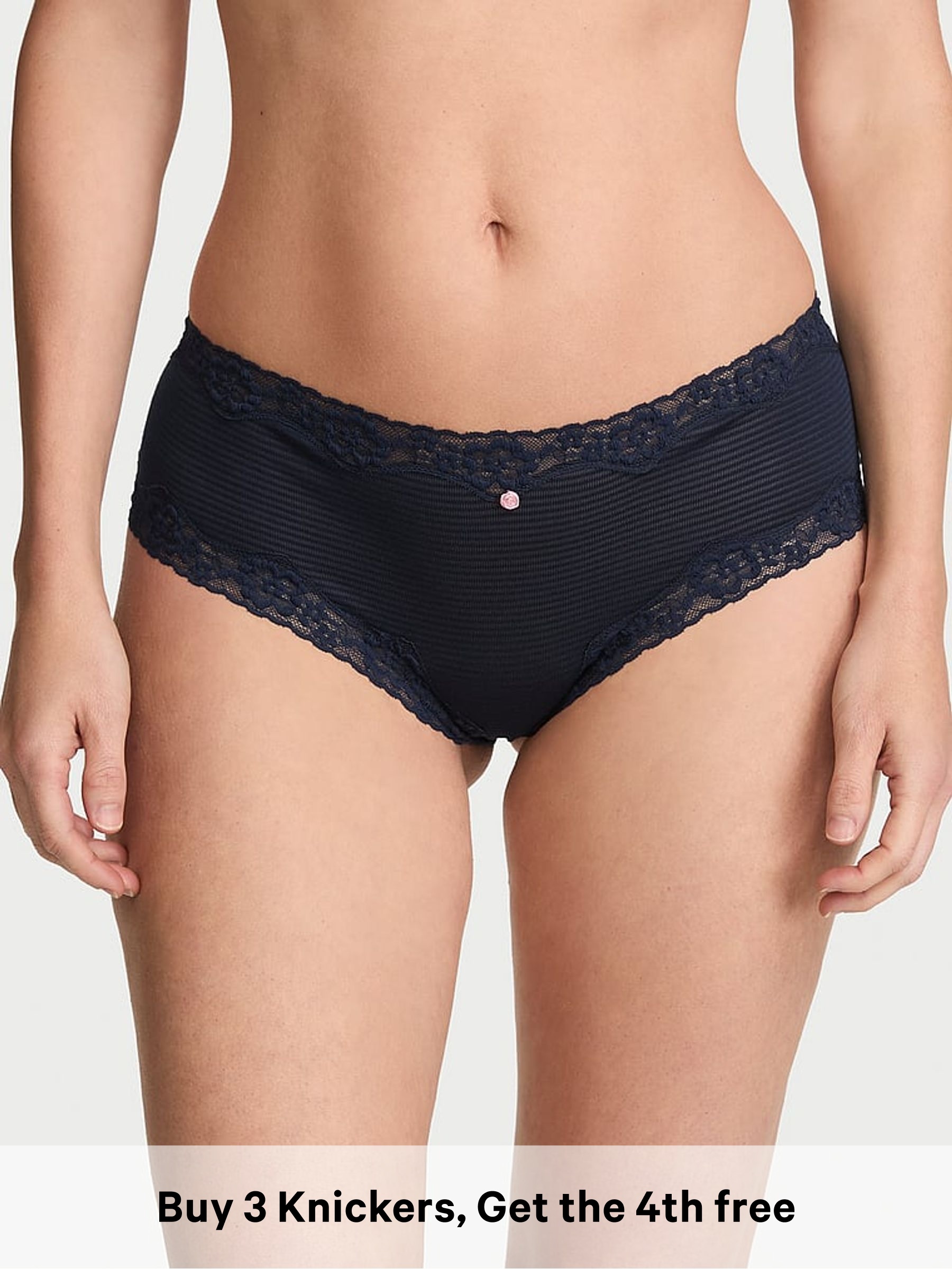 Noir Navy Blue - Cheeky Cotton Stripe Lace Waist Knickers
