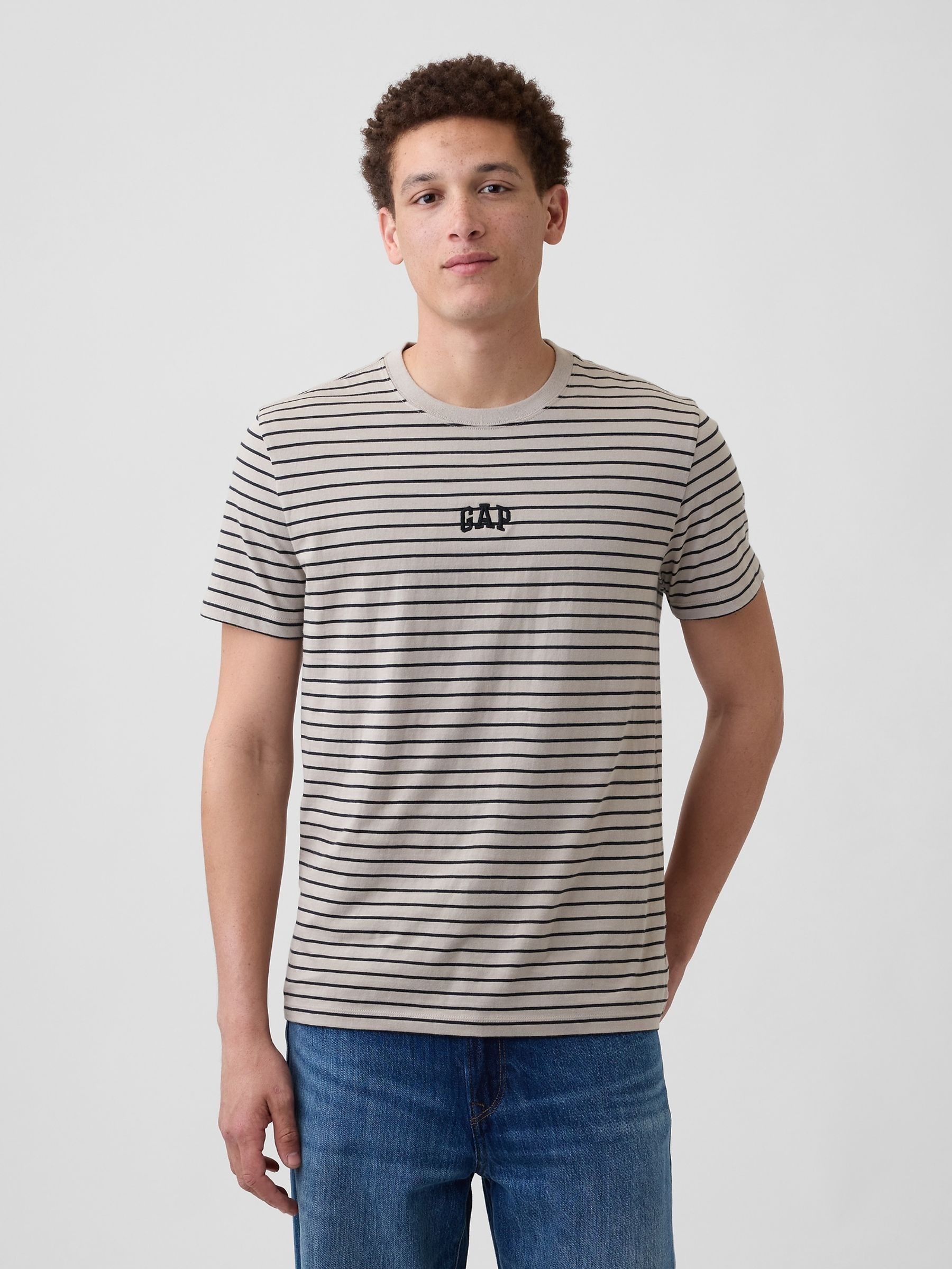 Grey Stripe - Regular Everyday Soft Mini Logo Short Sleeve T-shirt