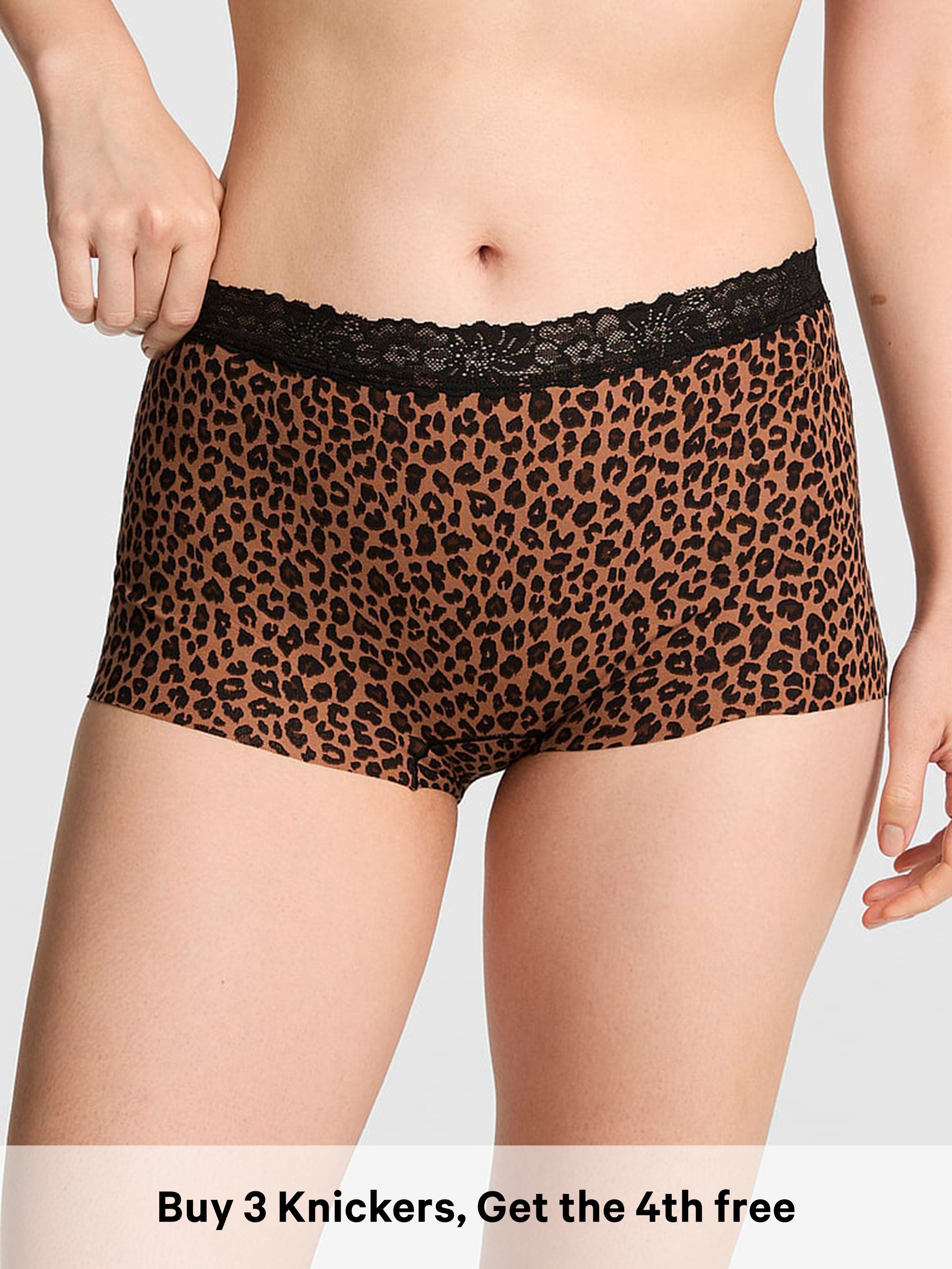 Leopard Brown - G-string Lace Trim Knickers