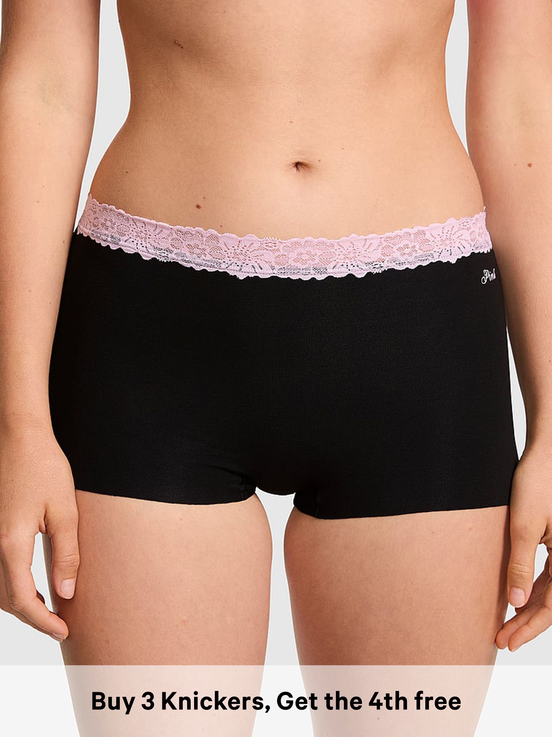 Black - G-string Lace Trim Knickers
