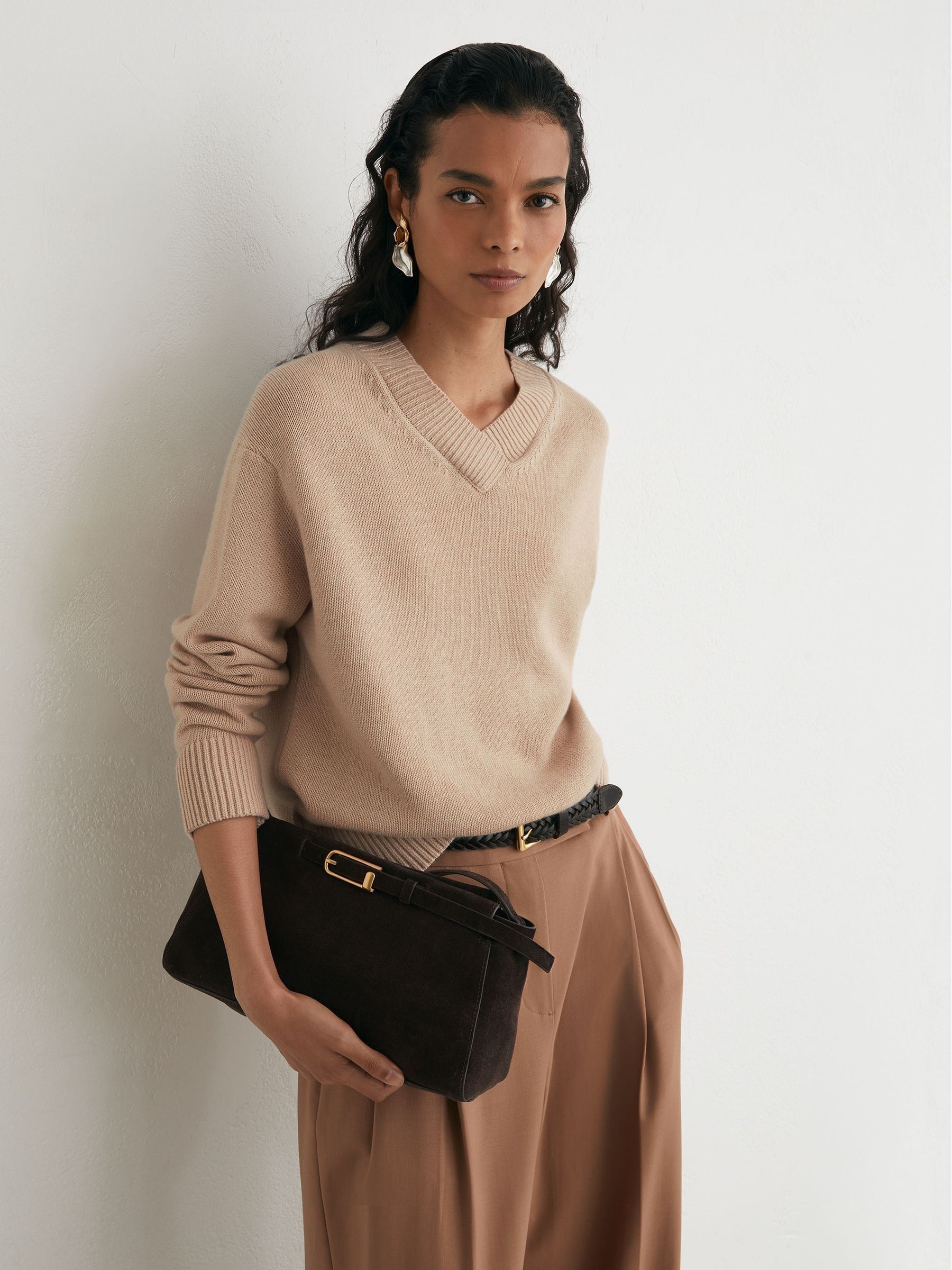 Blush Pink - Wool-cashmere V-neck Jumper