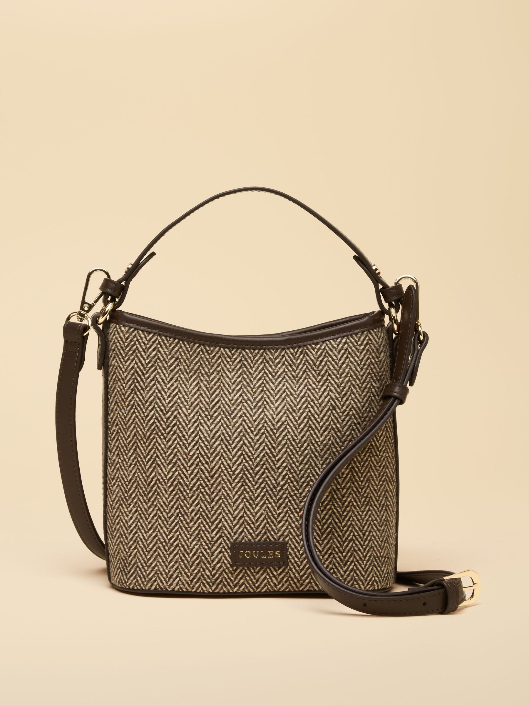 Neutral Herringbone - Bucket Bag