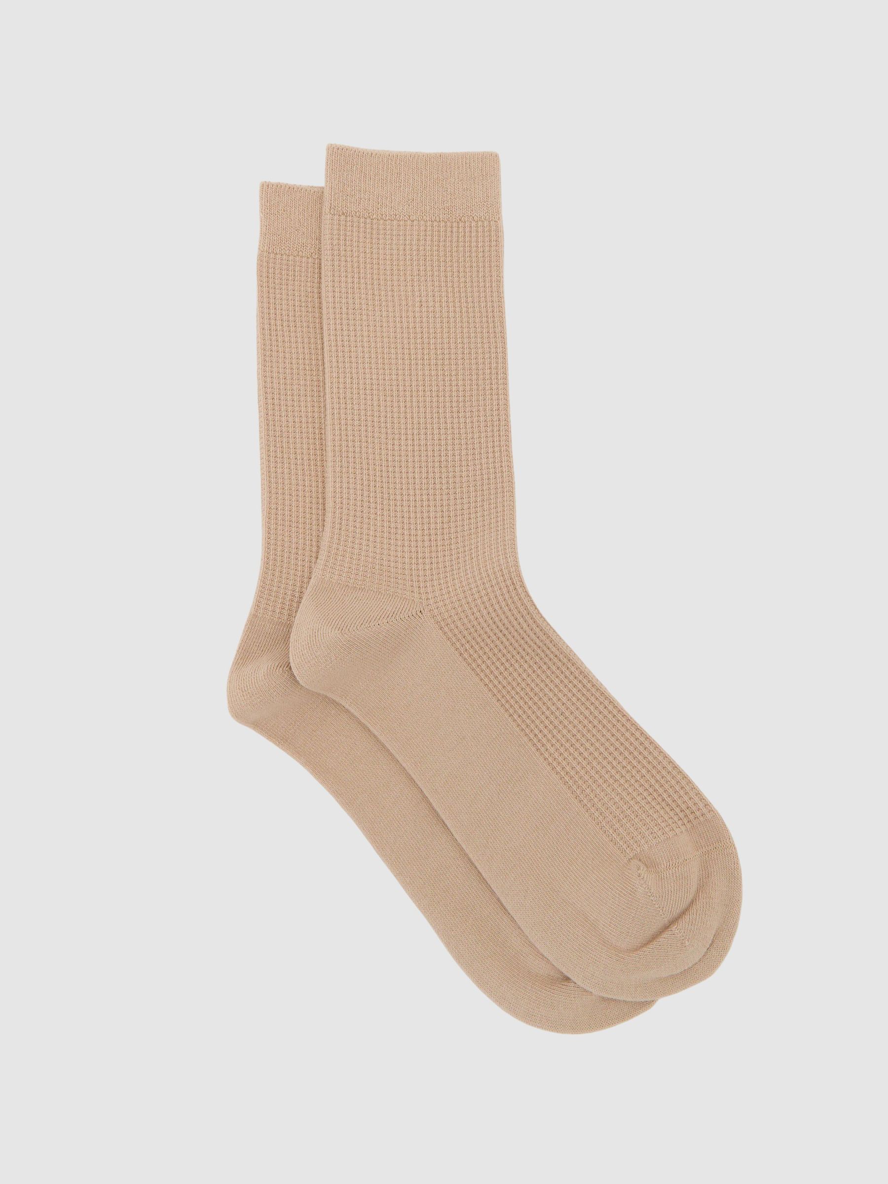 Cotton-Blend Textured Socks in Neutral (W07071) | £18