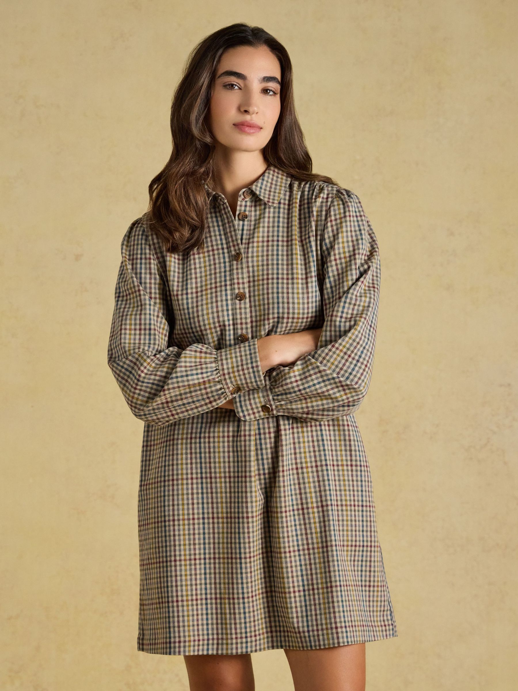 Brown Check - Short Shirt Dress