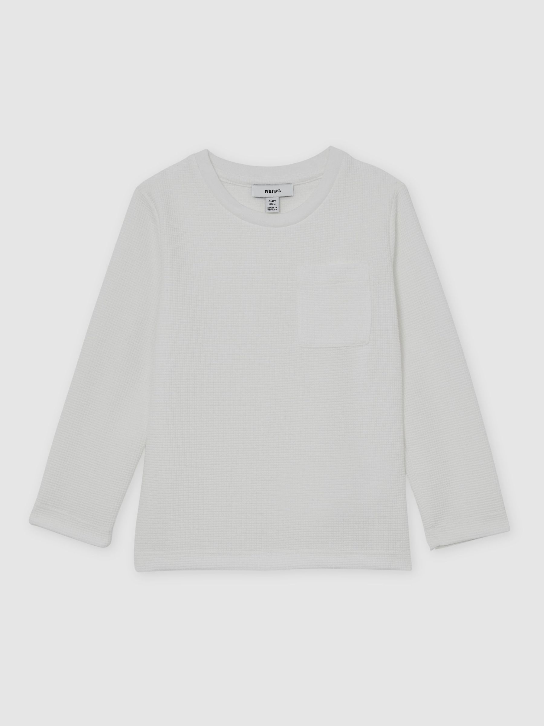 Waffle Long-Sleeve Crew-Neck T-Shirt in White (W08122) | £30
