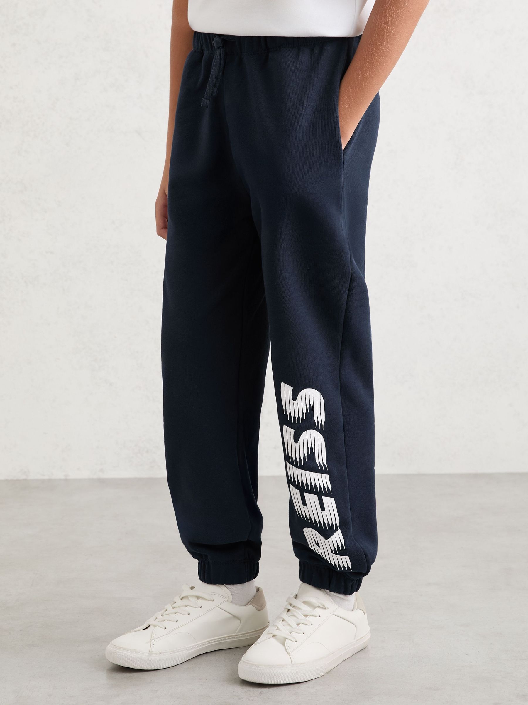Cotton Logo-Print Cuffed Joggers in Navy (W08138) | £39