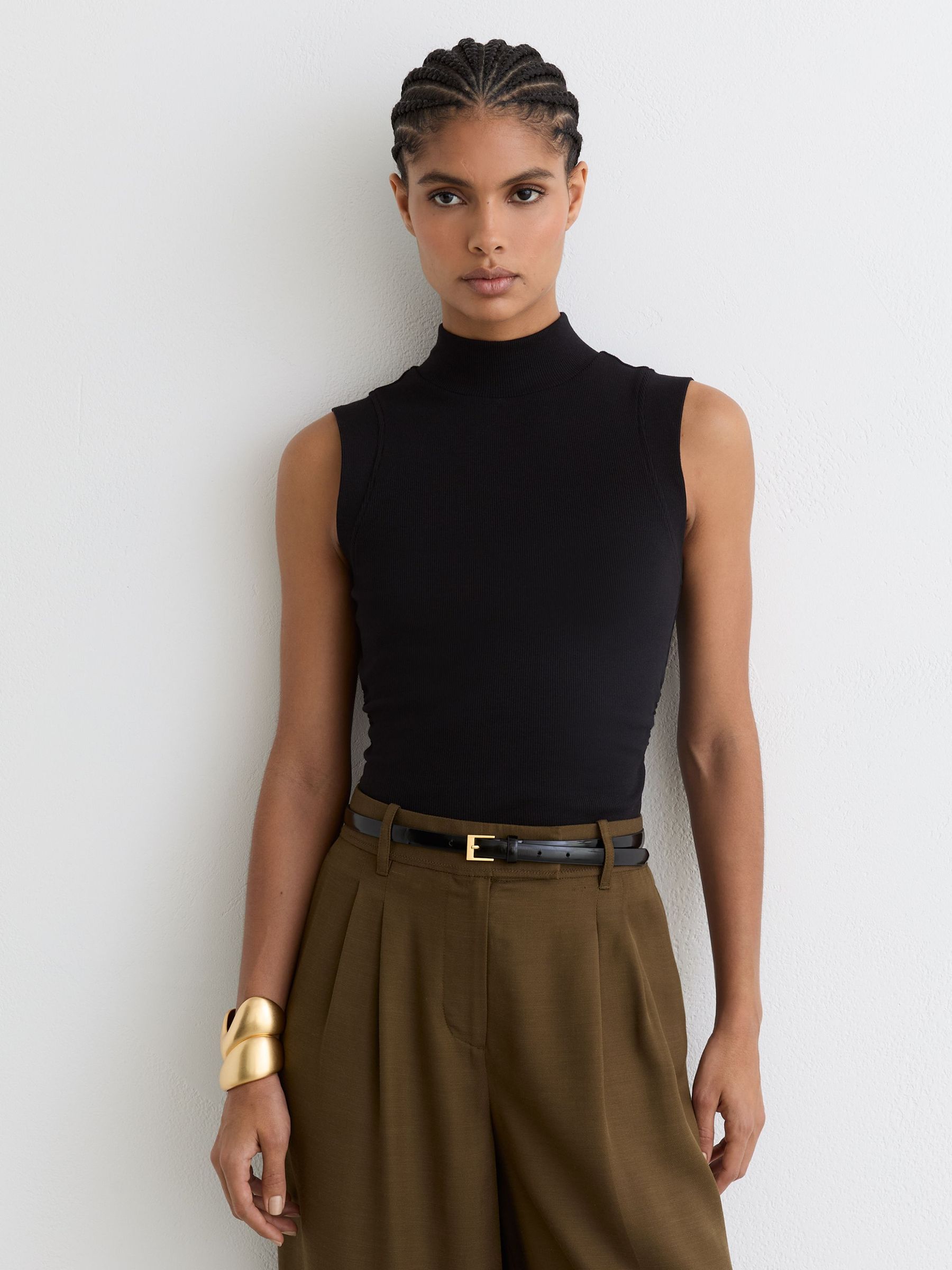 Stretch-Cotton High-Neck Vest in Black (W10811) | £40