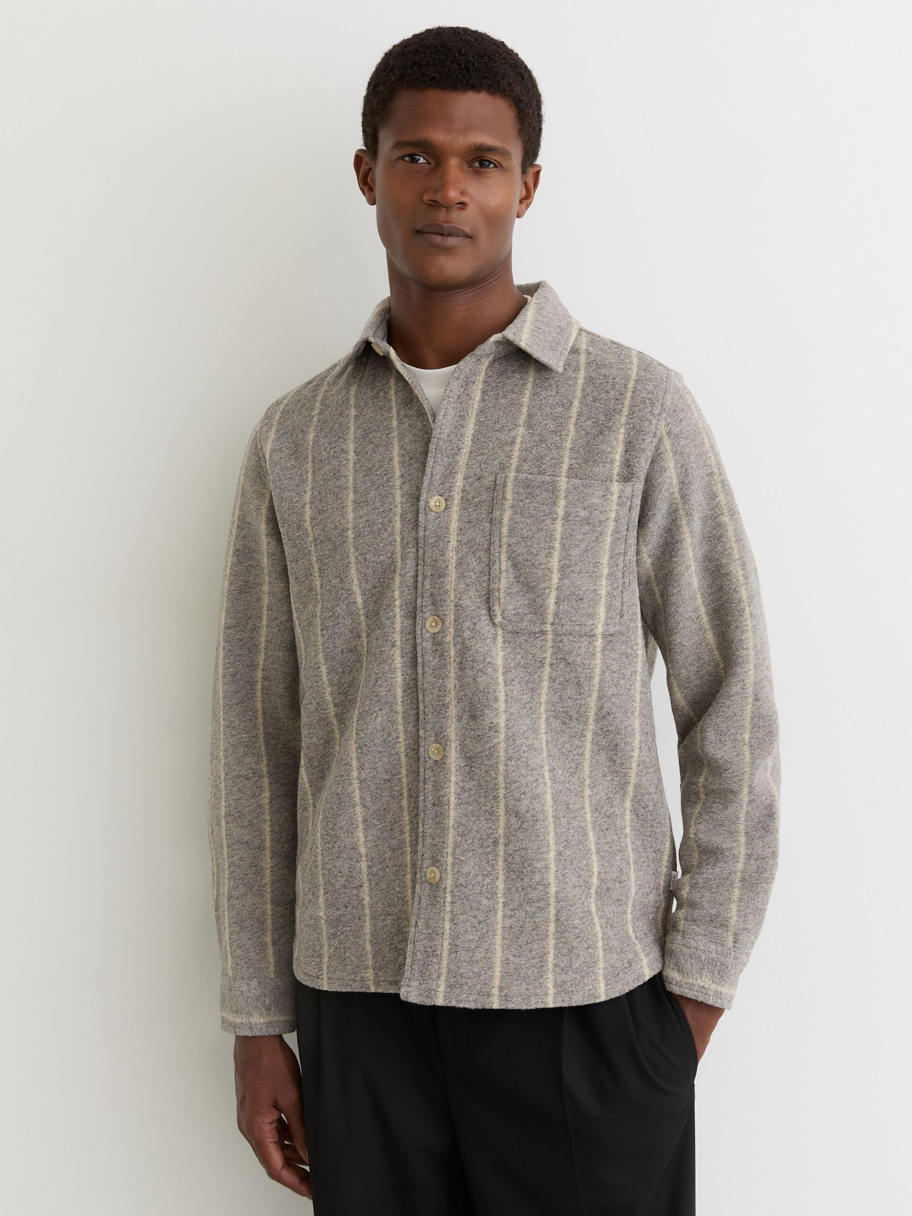 Pinstripe Overshirt with Wool in Grey Melange (W10824) | £169