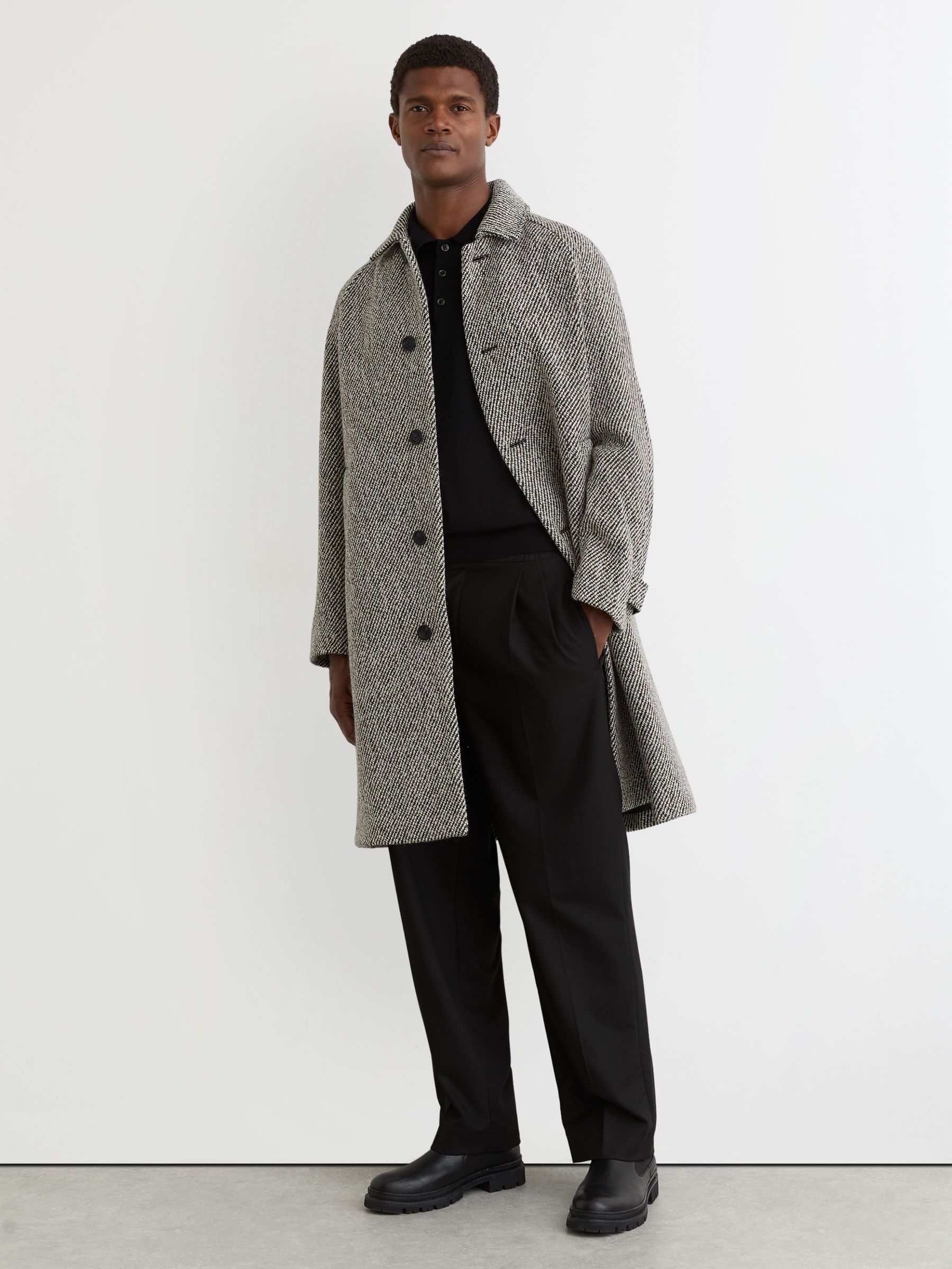 Wool Blend Twill Coat in Salt Pepper (W10869) | £359