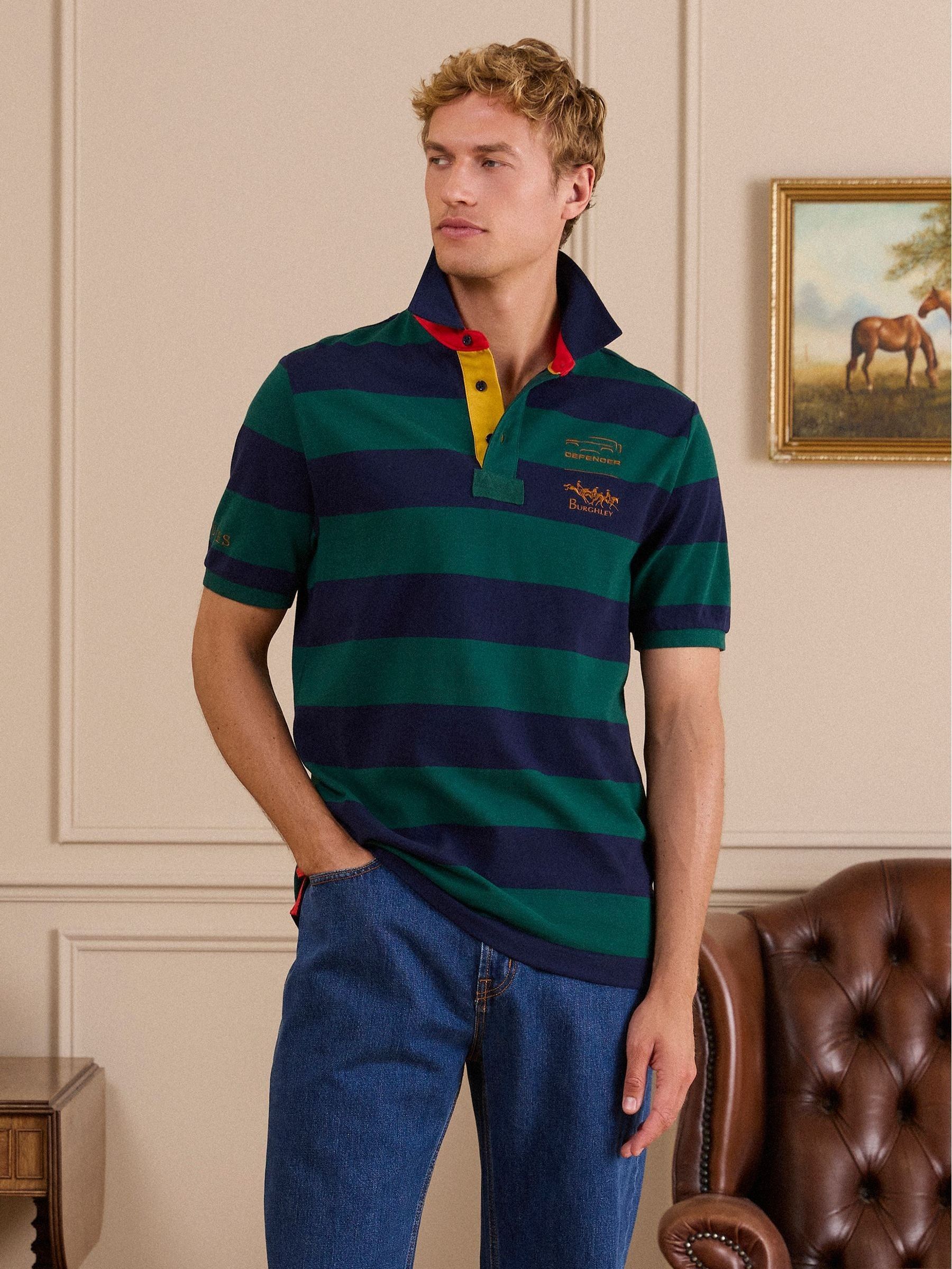 Green & Navy - Regular Cotton Pique Polo Shirt