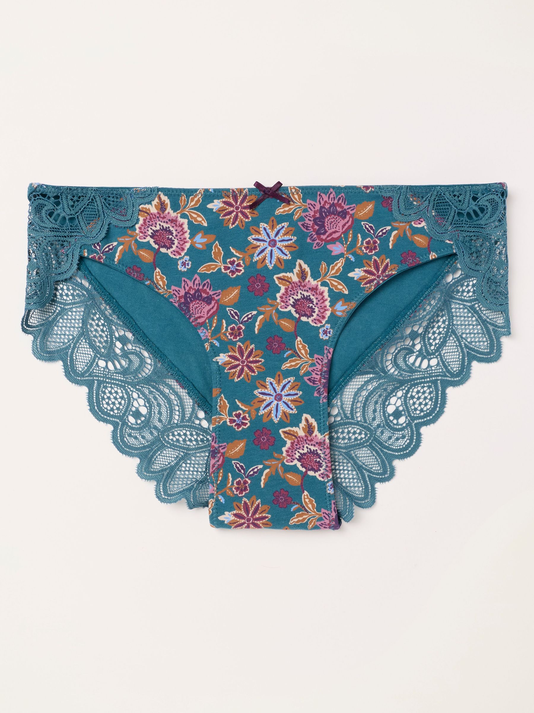 Teal Blue - Vintage Floral Brazilian Knickers