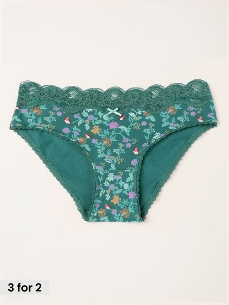 Green - Festive Robin Classic Knickers