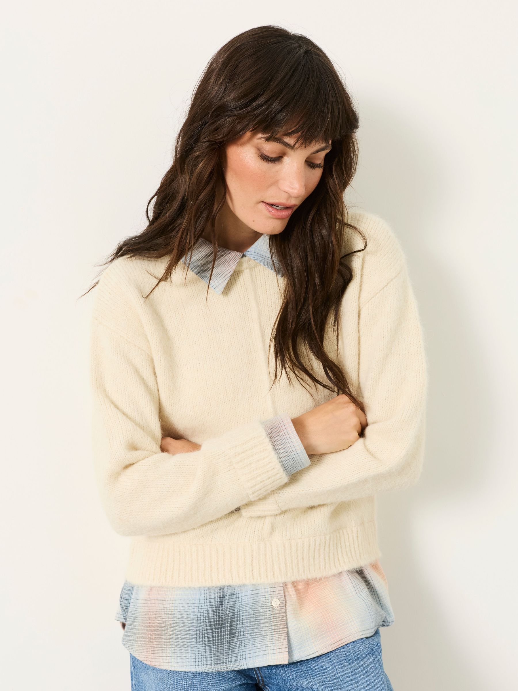 Natural - Shona Knitted 2 In 1 Shirt Jumper