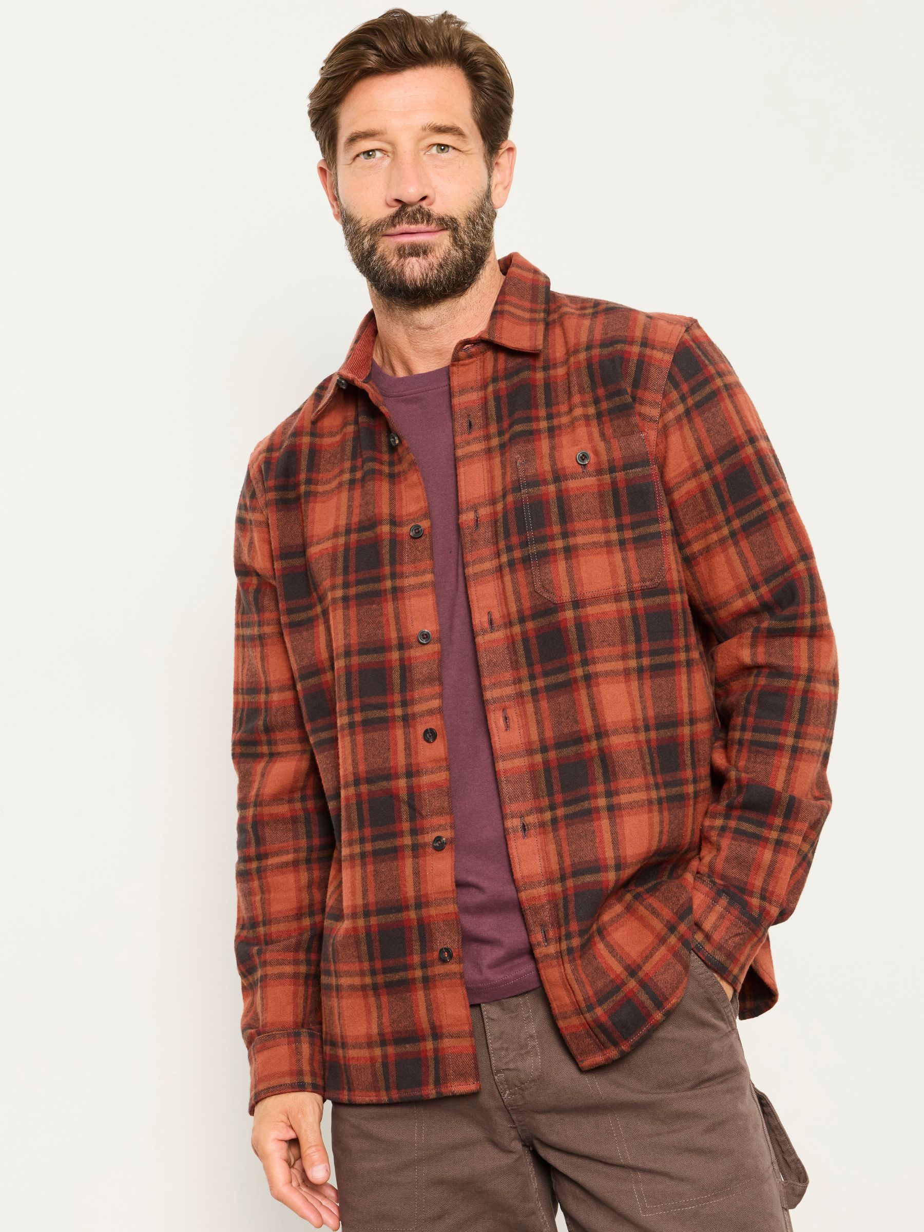 Orange - Regular Long Sleeve Check Shirt