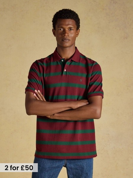 Green & Port Striped - Short Sleeve Cotton Pique Polo Shirt