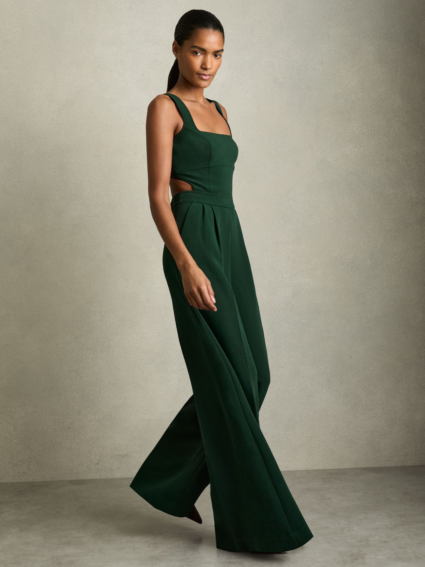 Wide-Leg Cut-Out Jumpsuit in Green (W18156) | £248