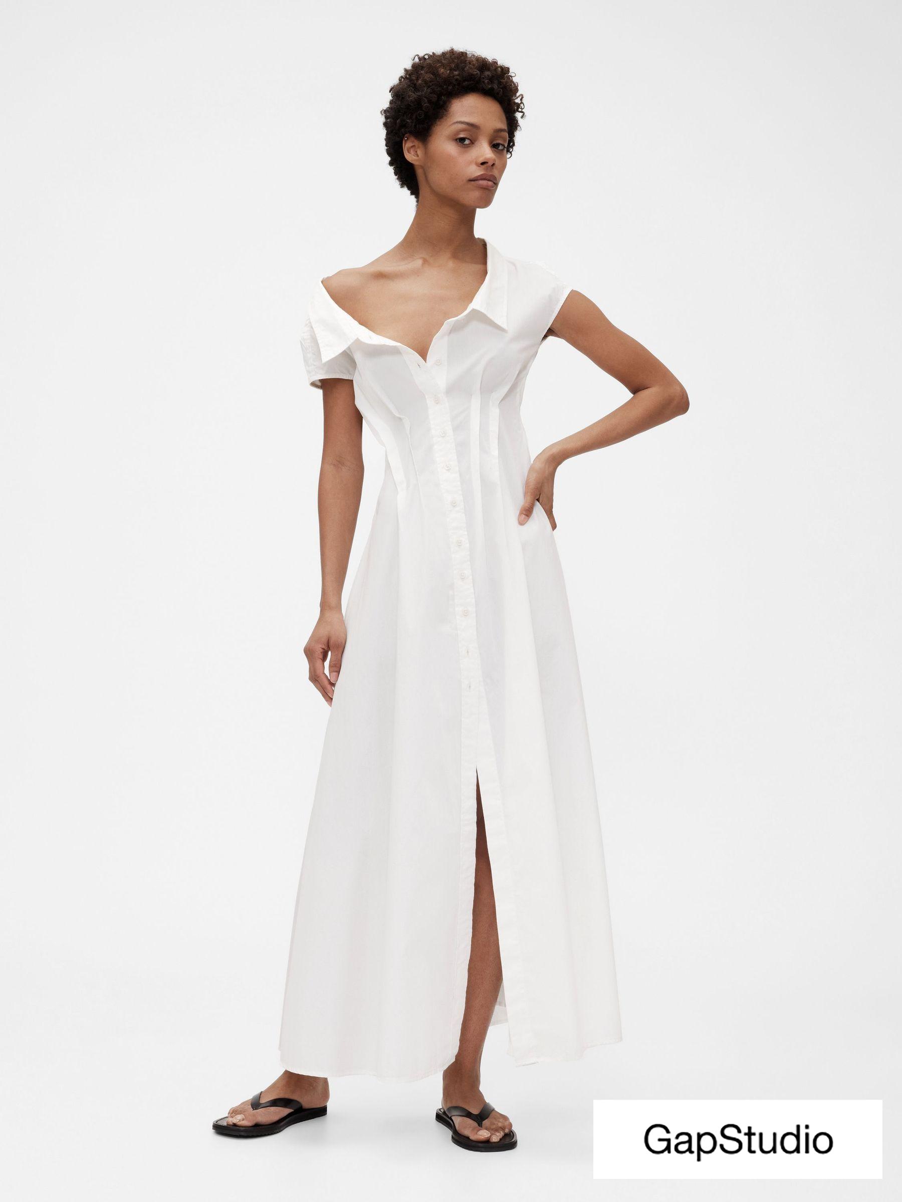 White Poplin Maxi Shirt Dress (W22133) | £120