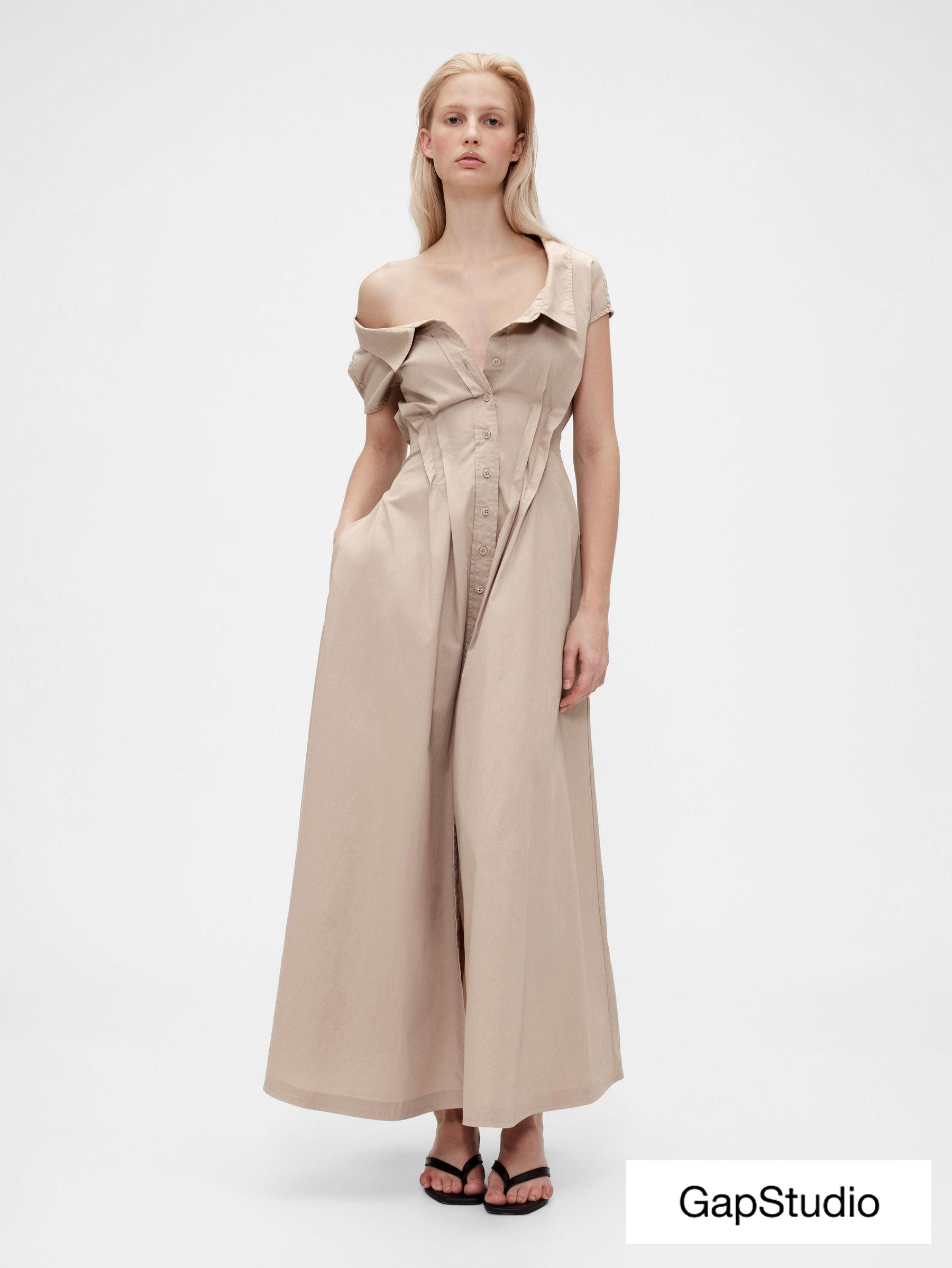 Beige Poplin Maxi Shirt Dress (W22134) | £120